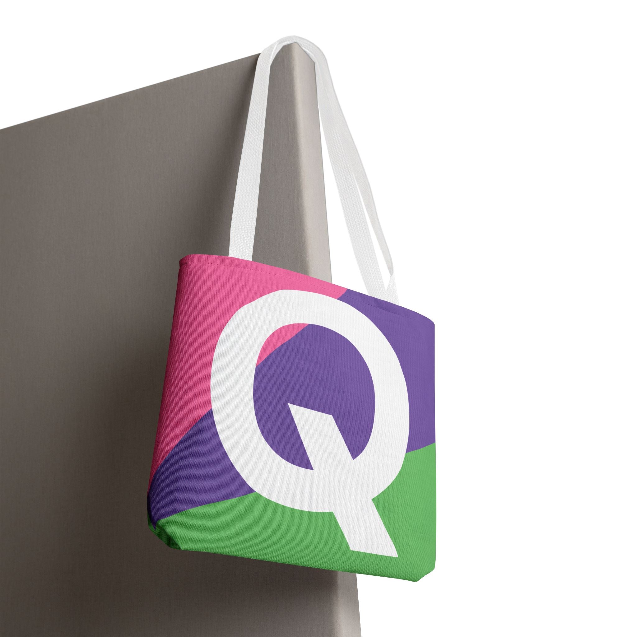 Monogram 'Q' Colorblock Tote Bag — Personalized Initial Q Shoulder Tote