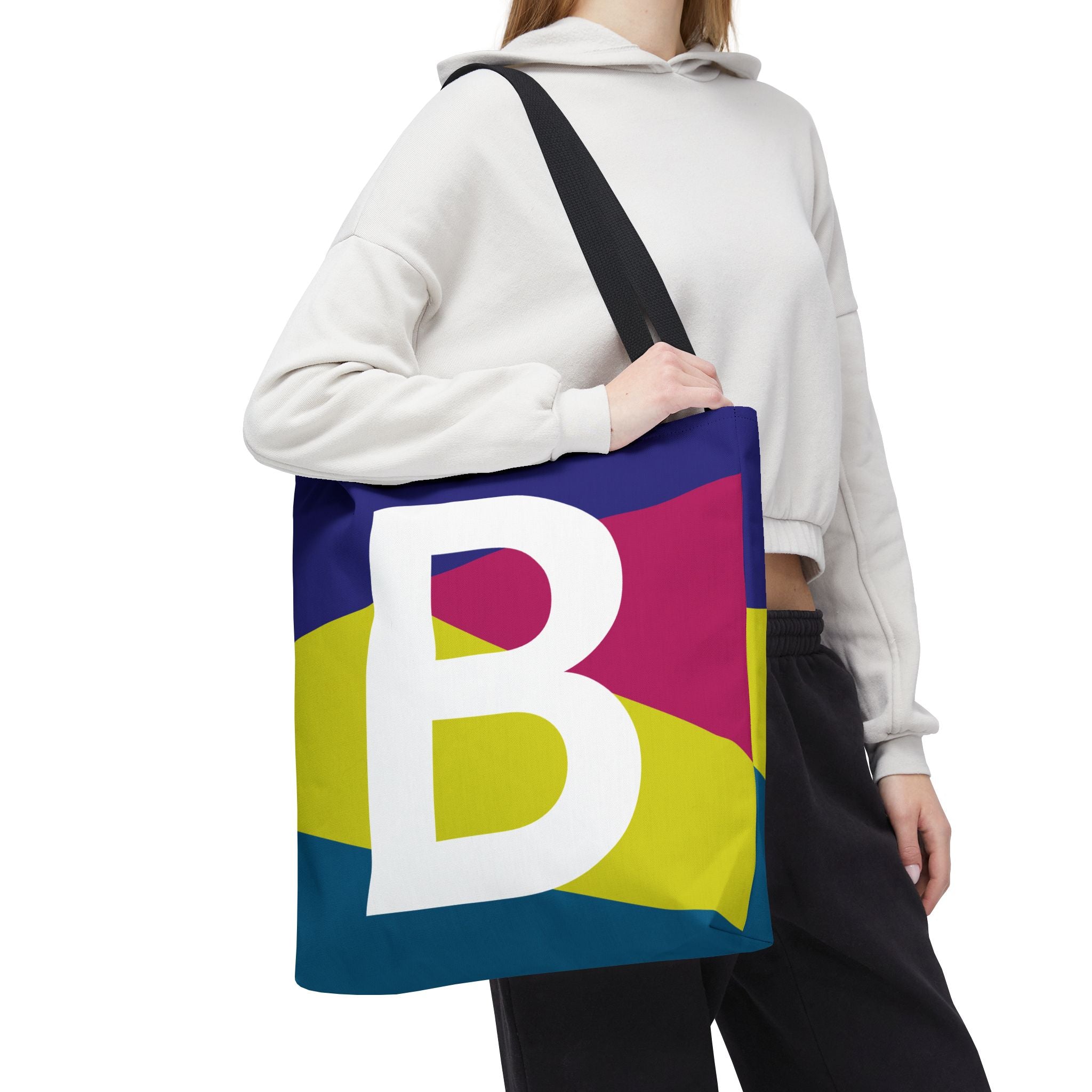 Monogram 'B' Colorblock Tote Bag — Personalized Initial B Shoulder Tote