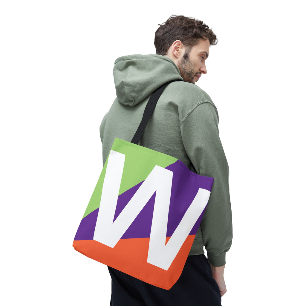 Monogram 'W' Colorblock Tote Bag — Personalized Initial W Shoulder Tote