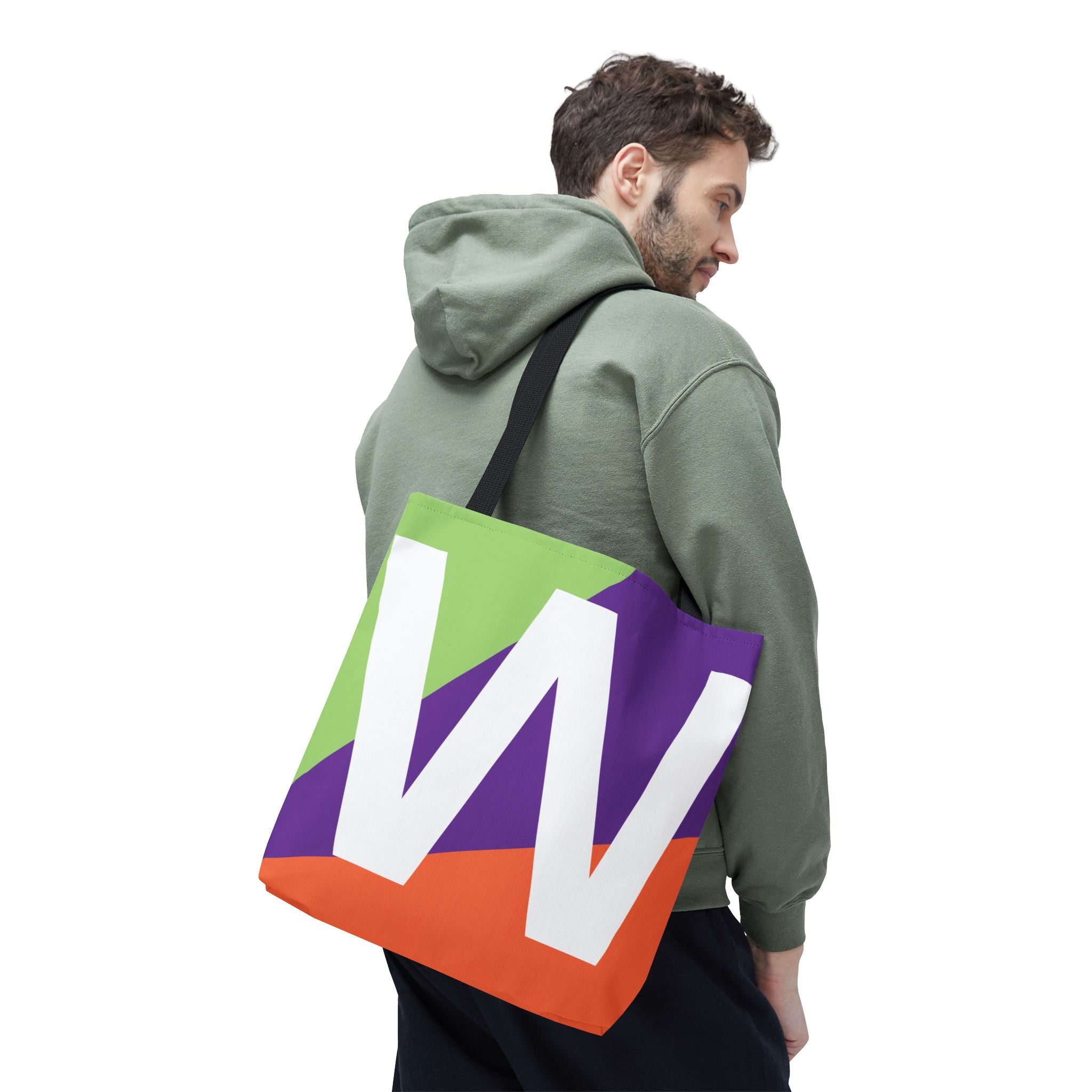 Monogram 'W' Colorblock Tote Bag — Personalized Initial W Shoulder Tote