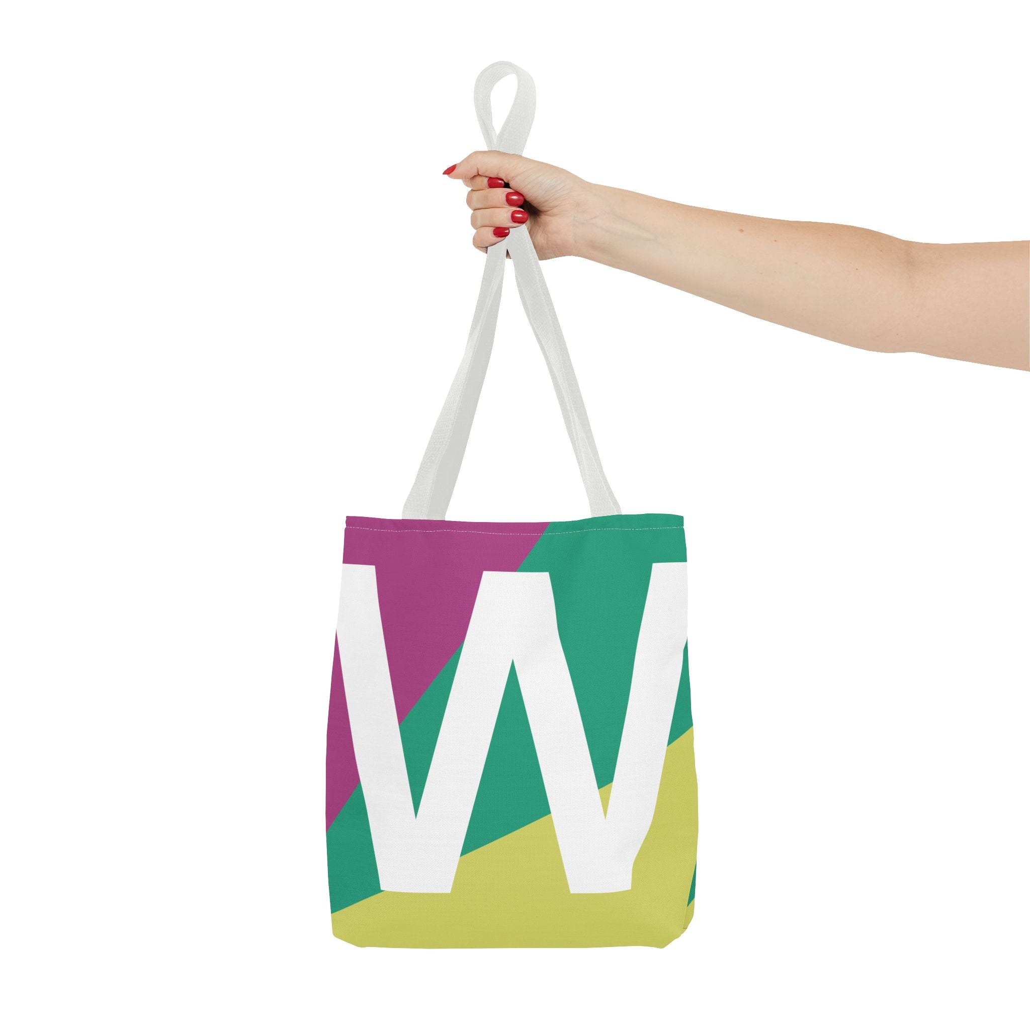 Monogram 'W' Colorblock Tote Bag — Personalized Initial W Shoulder Tote