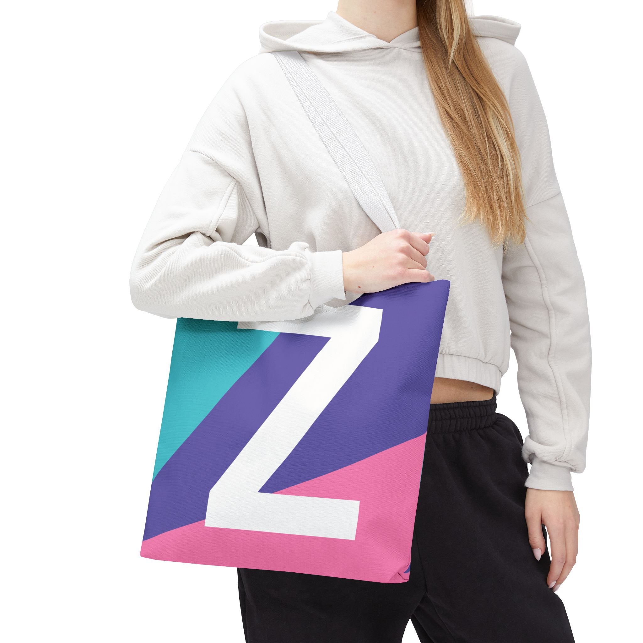 Monogram 'Z' Colorblock Tote Bag — Personalized Initial Z Shoulder Tote