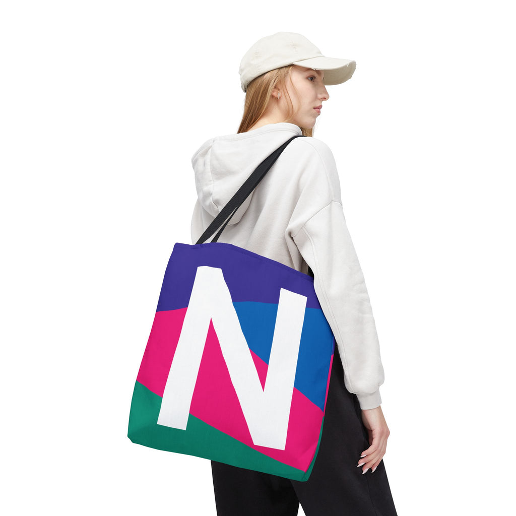 Monogram 'N' Colorblock Tote Bag — Personalized Initial N Shoulder Tote
