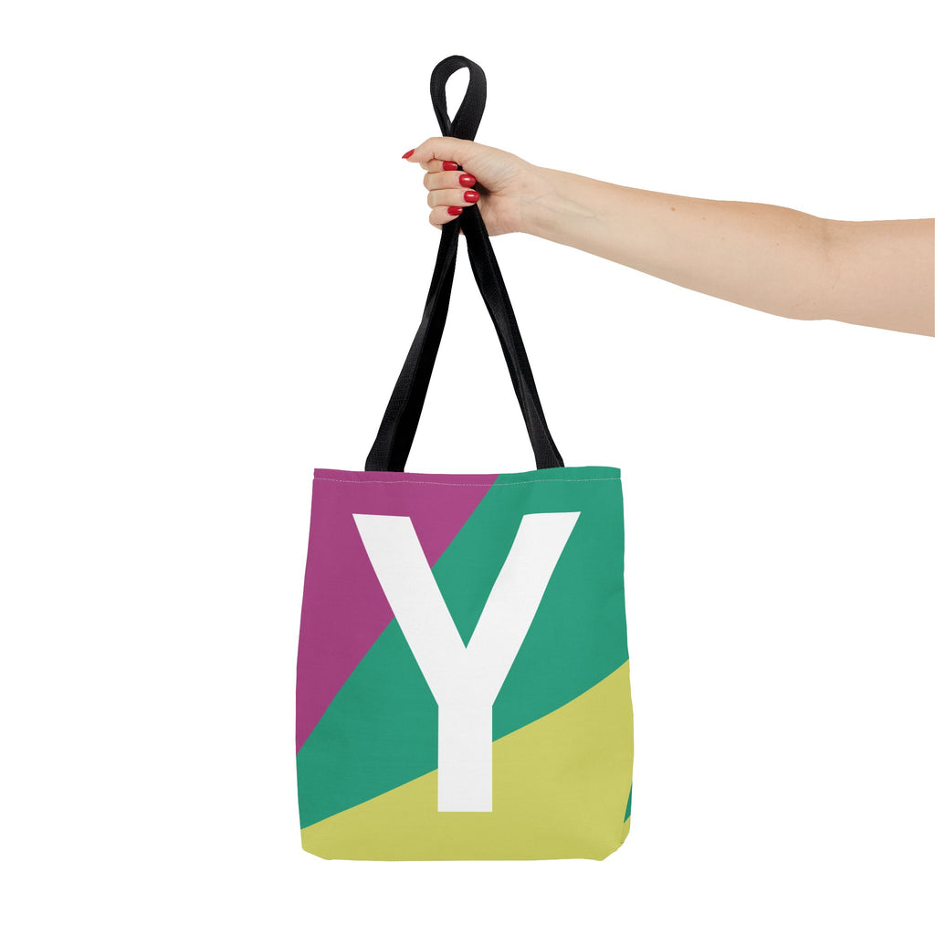 Monogram 'Y' Colorblock Tote Bag — Personalized Initial Y Shoulder Tote