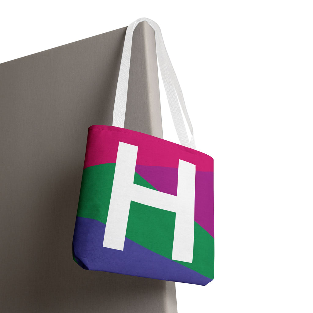 Monogram 'H' Colorblock Tote Bag — Personalized Initial H Shoulder Tote