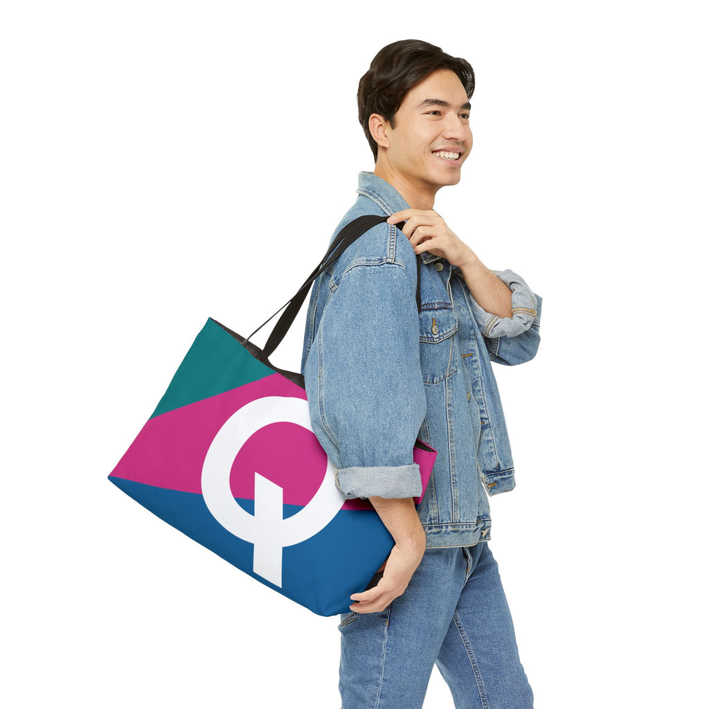 Personalized 'Q' Colorblock Tote Bag — Monogram Weekender Tote