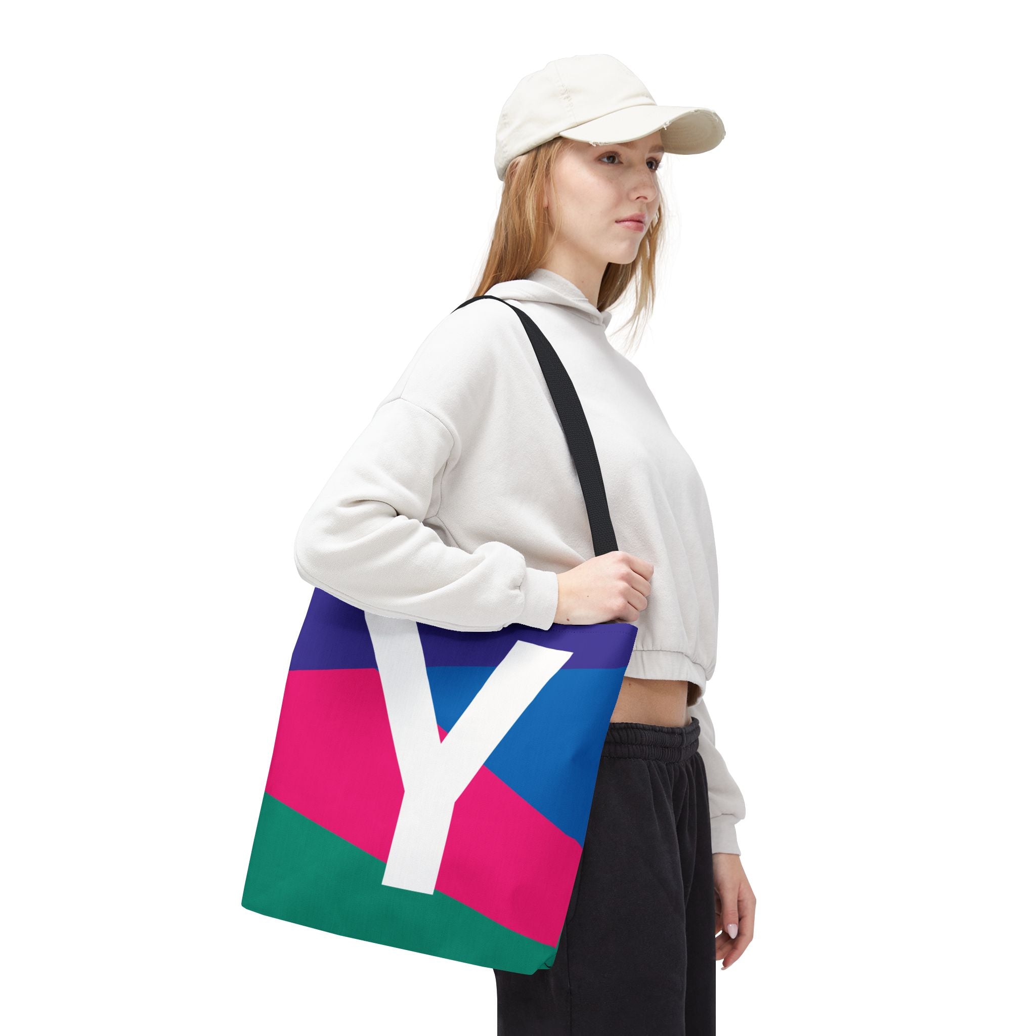 Monogram 'Y' Colorblock Tote Bag — Personalized Initial Y Shoulder Tote