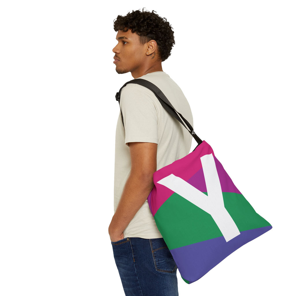 Initial Letter 'Y' Colorblock Adjustable Tote Bag — Monogram Alphabet Shoulder Bag