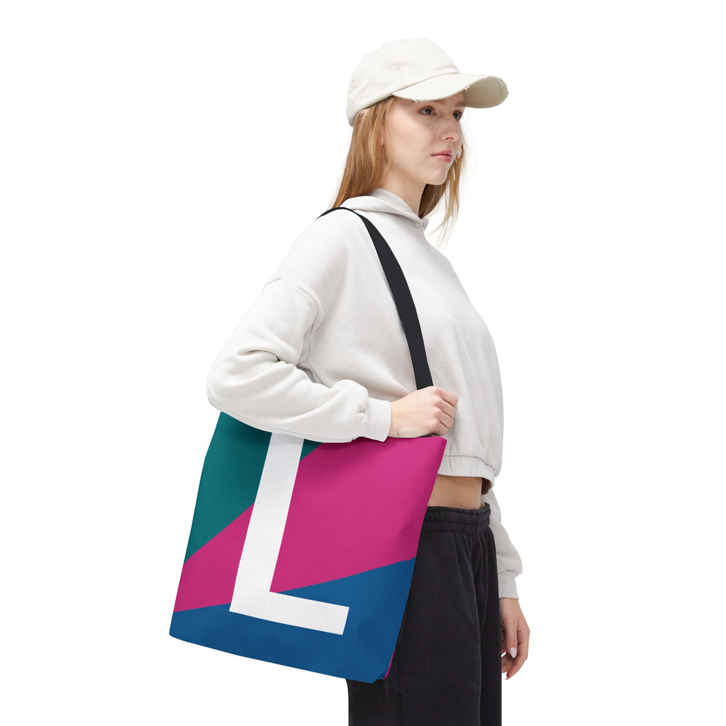 Monogram 'L' Colorblock Tote Bag — Personalized Initial L Shoulder Tote