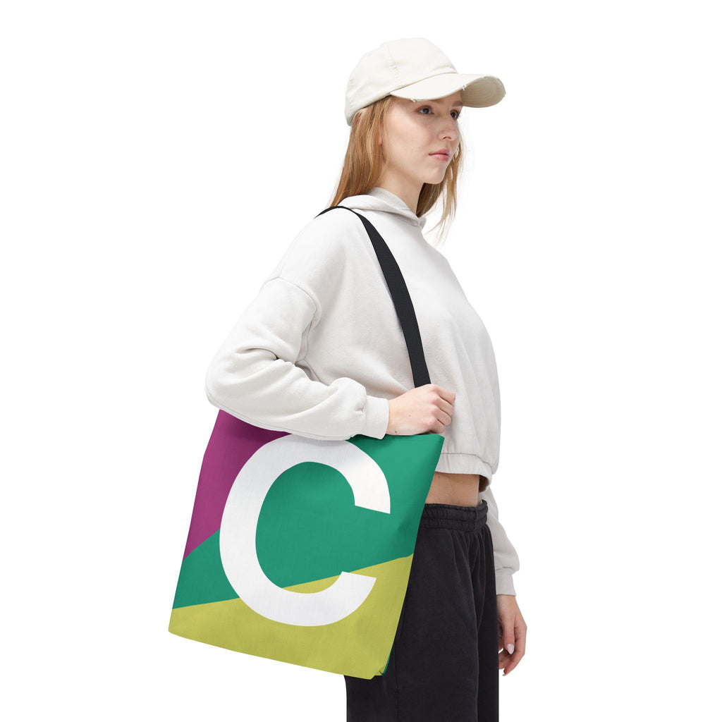 Monogram 'C' Colorblock Tote Bag — Personalized Initial C Shoulder Tote