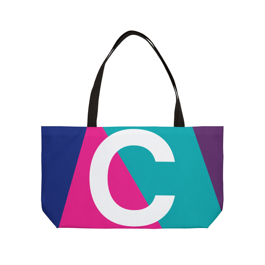 Personalized 'C' Colorblock Tote Bag — Monogram Weekender Tote