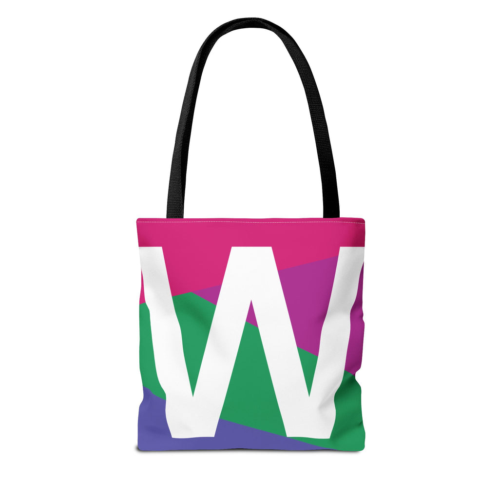 Monogram 'W' Colorblock Tote Bag — Personalized Initial W Shoulder Tote