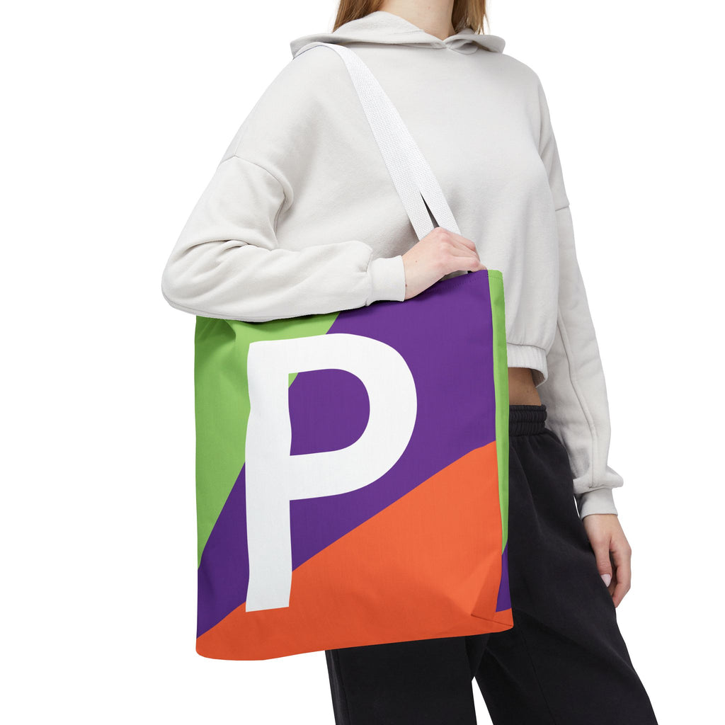 Monogram 'P' Colorblock Tote Bag — Personalized Initial P Shoulder Tote