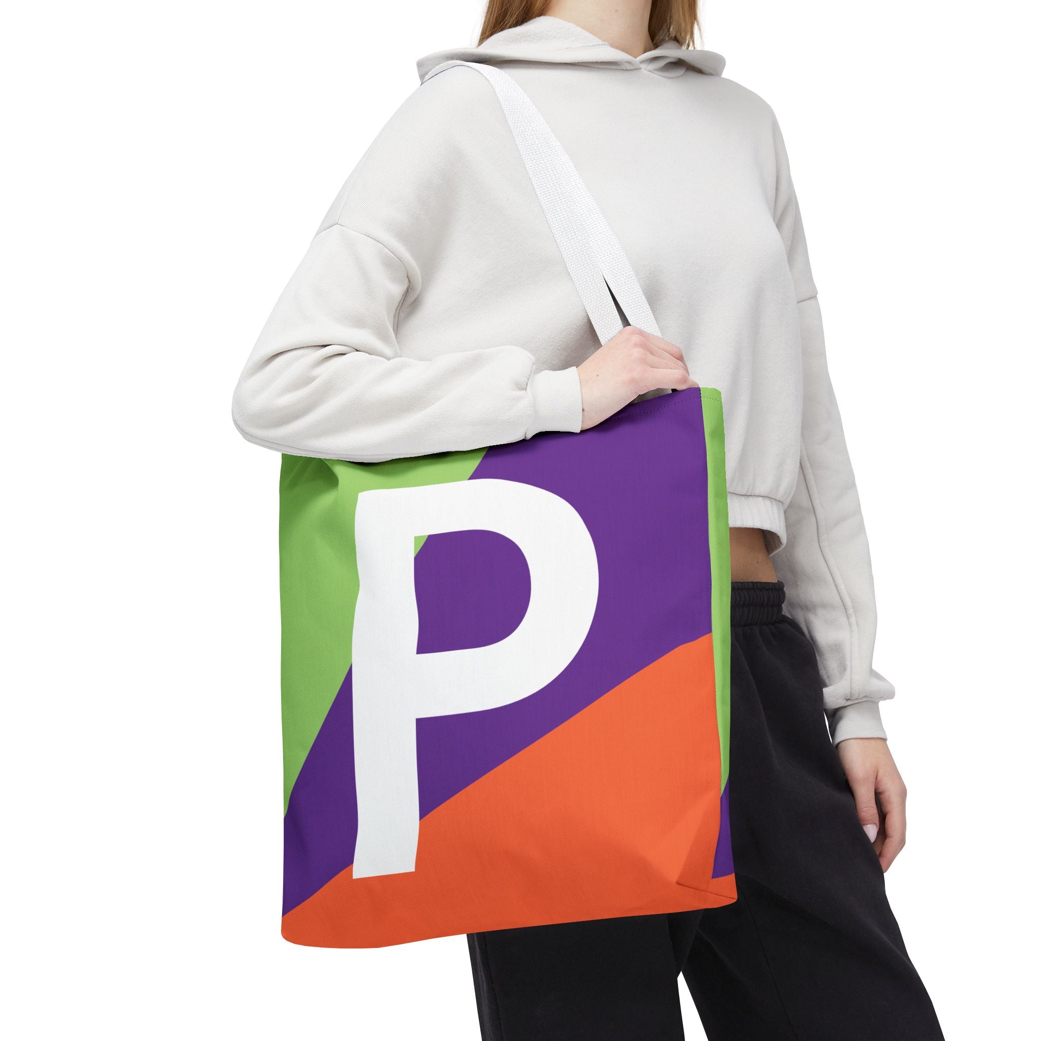 Monogram 'P' Colorblock Tote Bag — Personalized Initial P Shoulder Tote