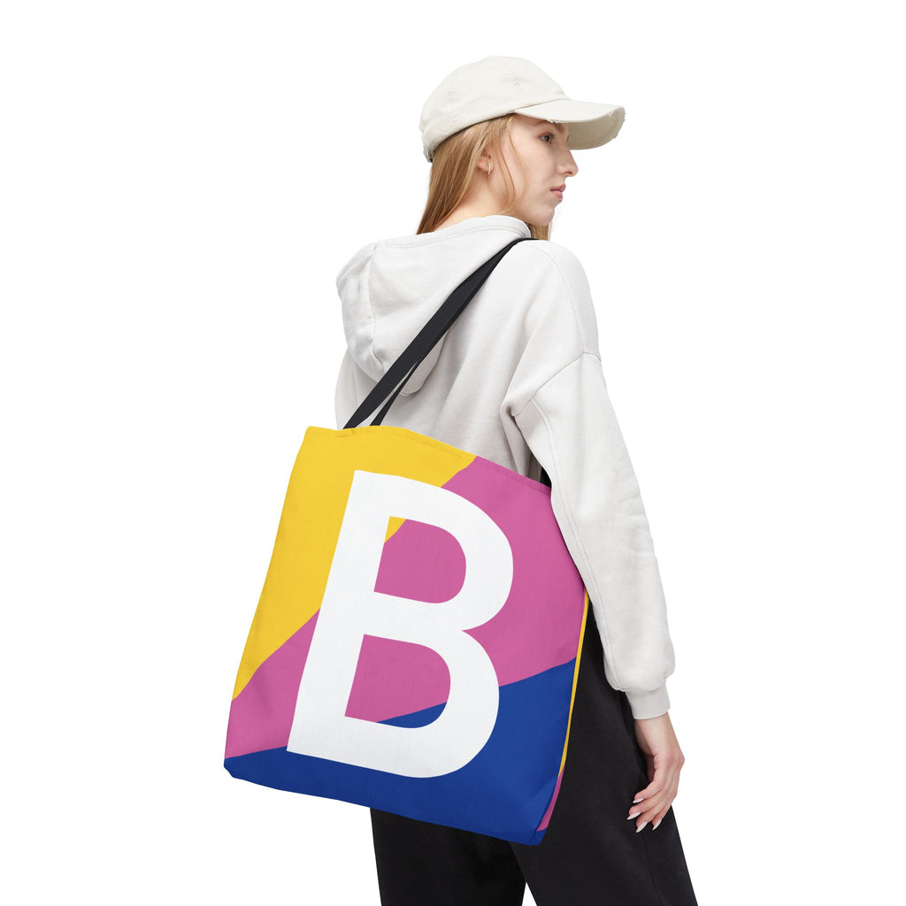 Monogram 'B' Colorblock Tote Bag — Personalized Initial B Shoulder Tote