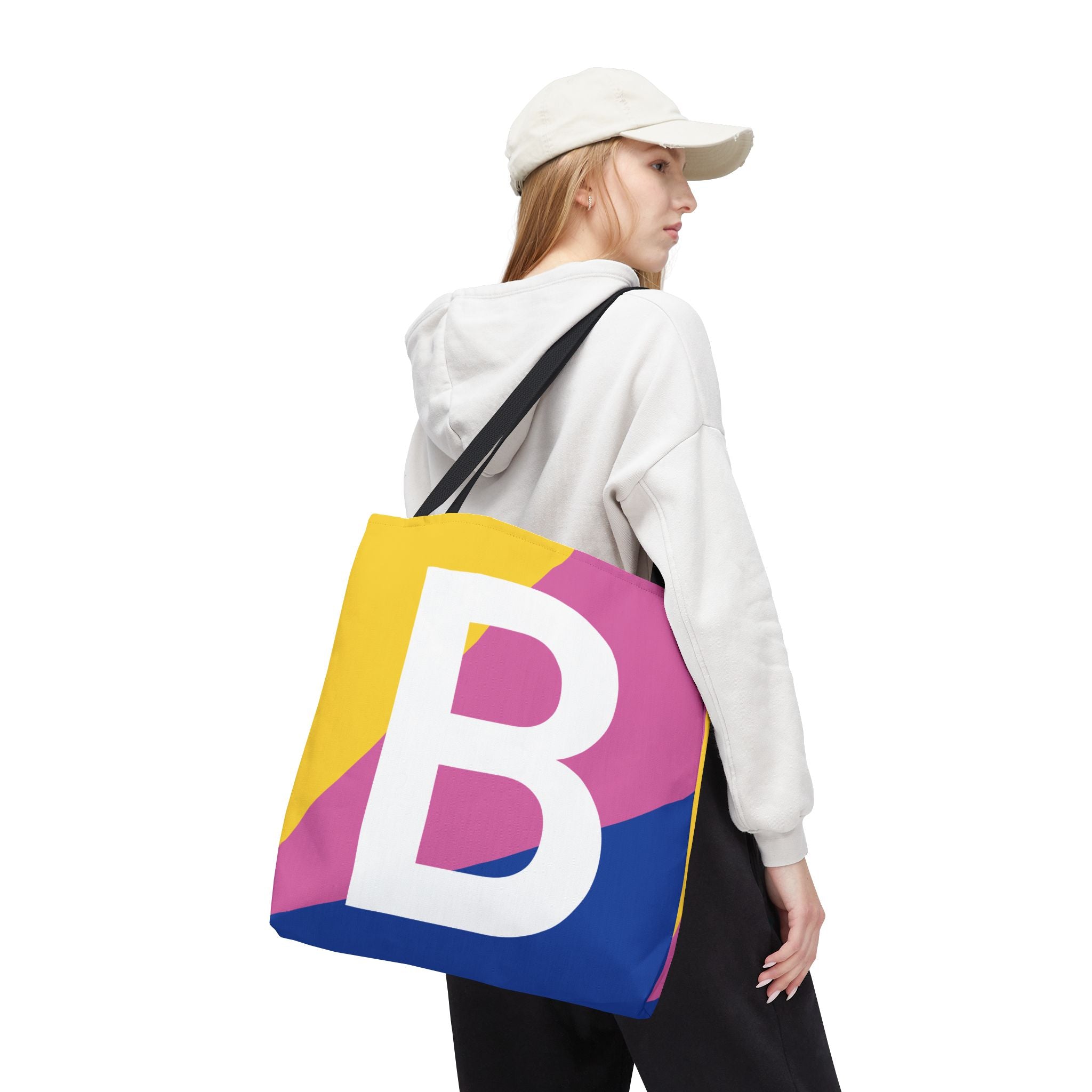 Monogram 'B' Colorblock Tote Bag — Personalized Initial B Shoulder Tote