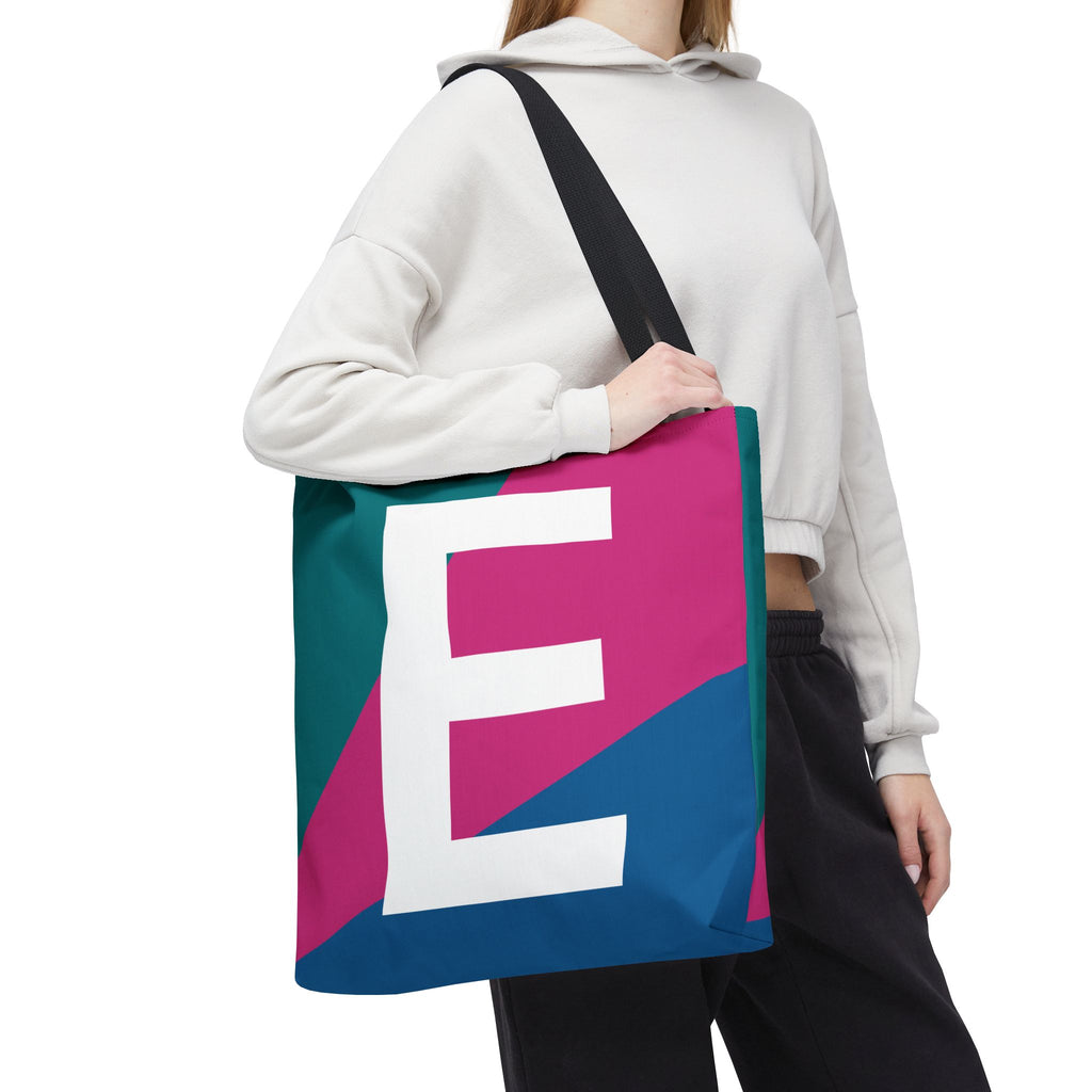 Monogram 'E' Colorblock Tote Bag — Personalized Initial E Shoulder Tote