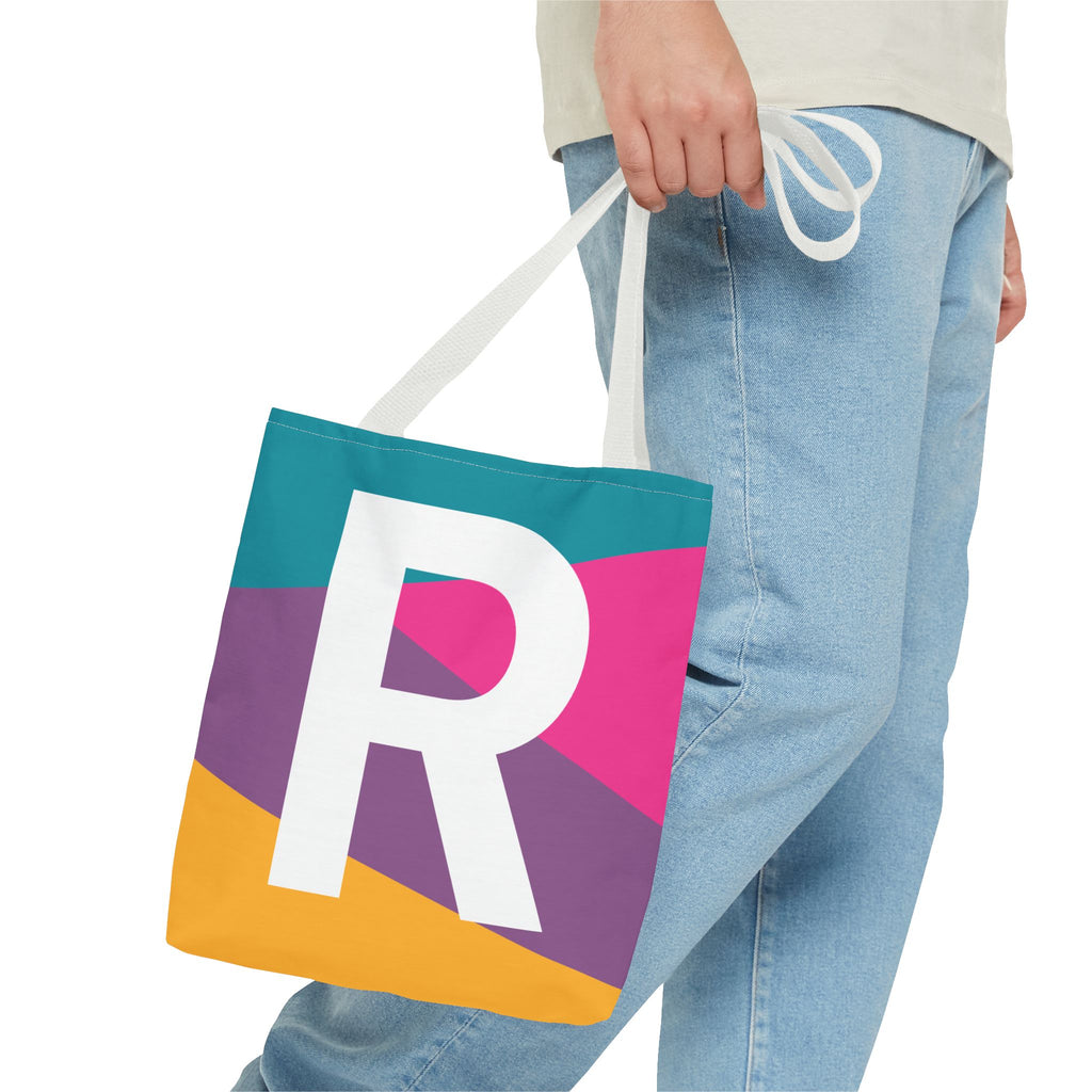Monogram 'R' Colorblock Tote Bag — Personalized Initial R Shoulder Tote