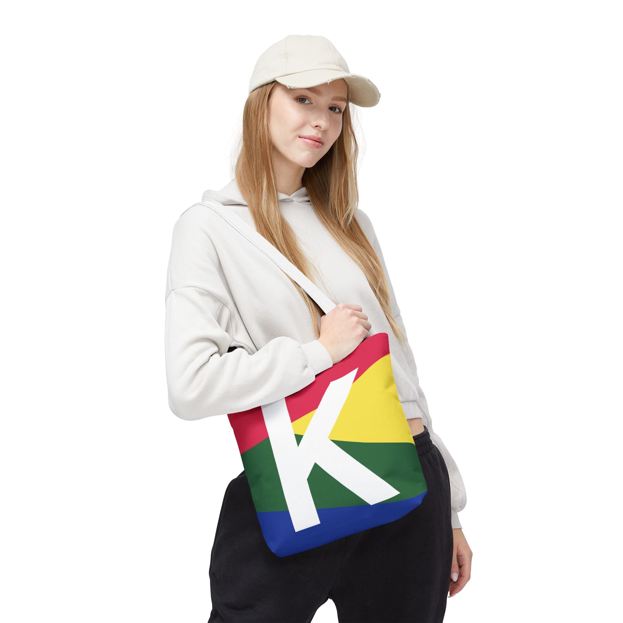 Monogram 'K' Colorblock Tote Bag — Personalized Initial K Shoulder Tote