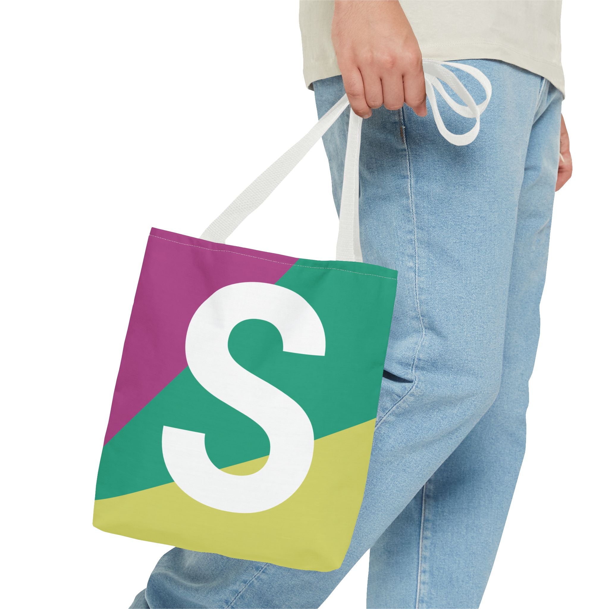 Monogram 'S' Colorblock Tote Bag — Personalized Initial S Shoulder Tote