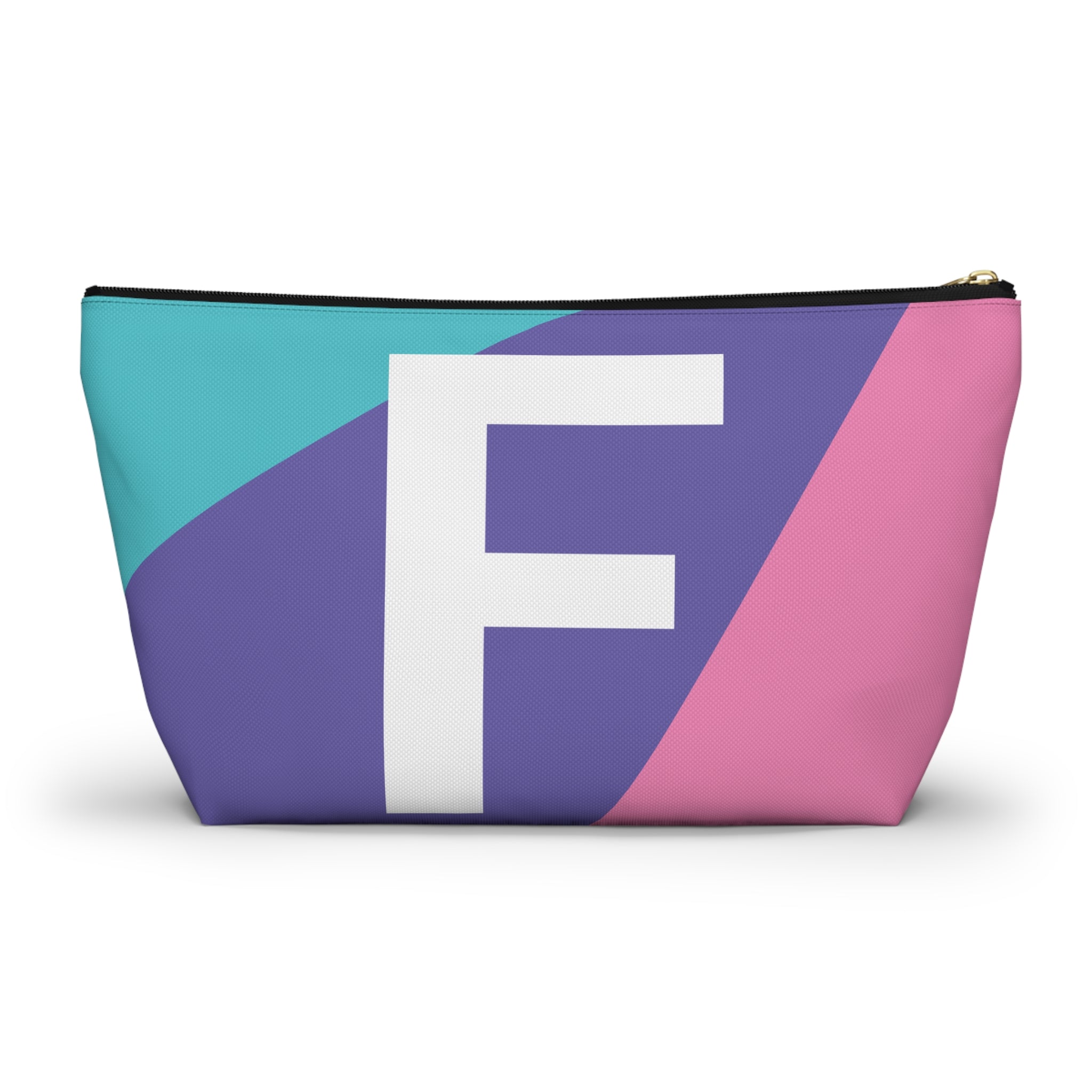 Initials Colorblock Accessory Pouch — Monogram F T-Bottom Cosmetic Bag
