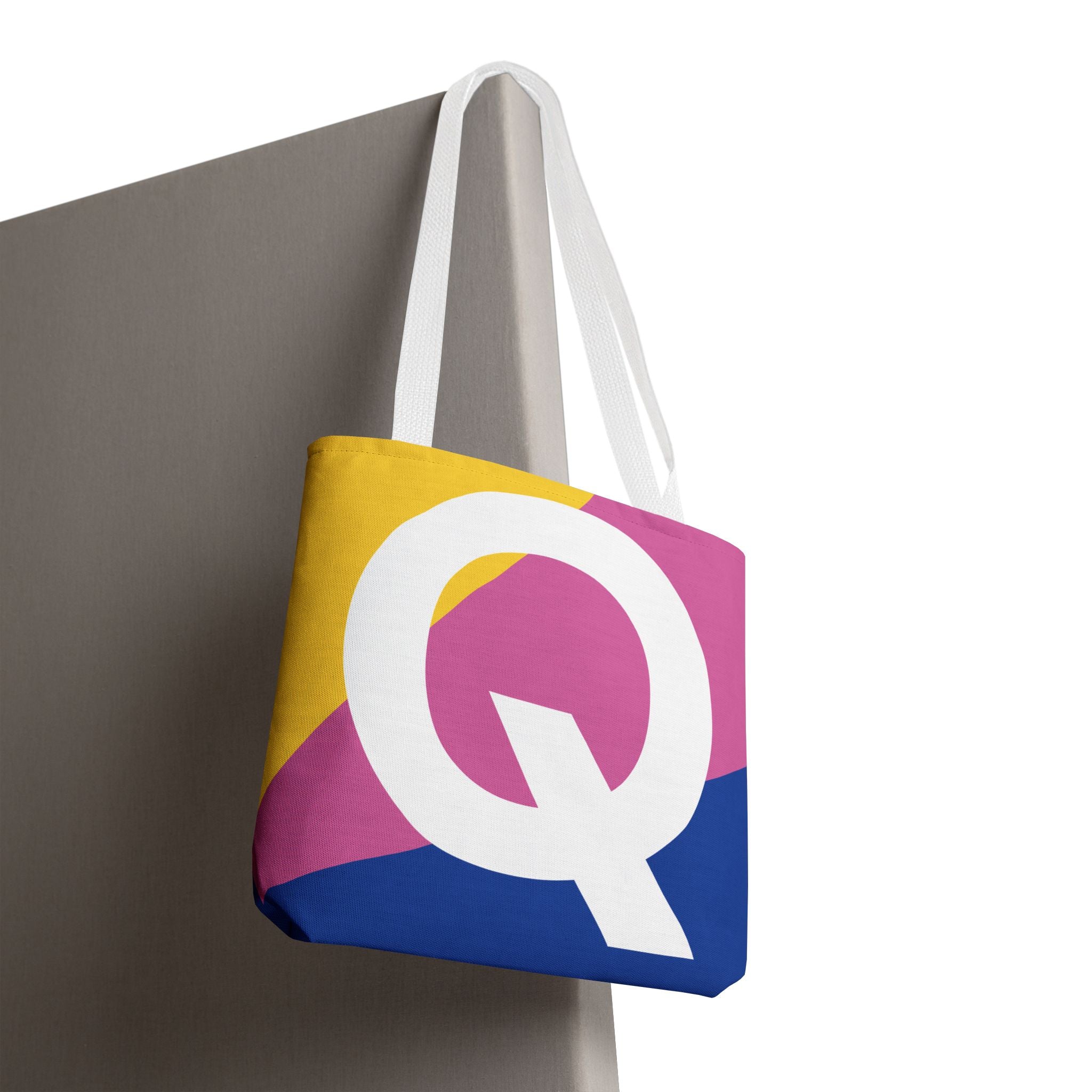 Monogram 'Q' Colorblock Tote Bag — Personalized Initial Q Shoulder Tote