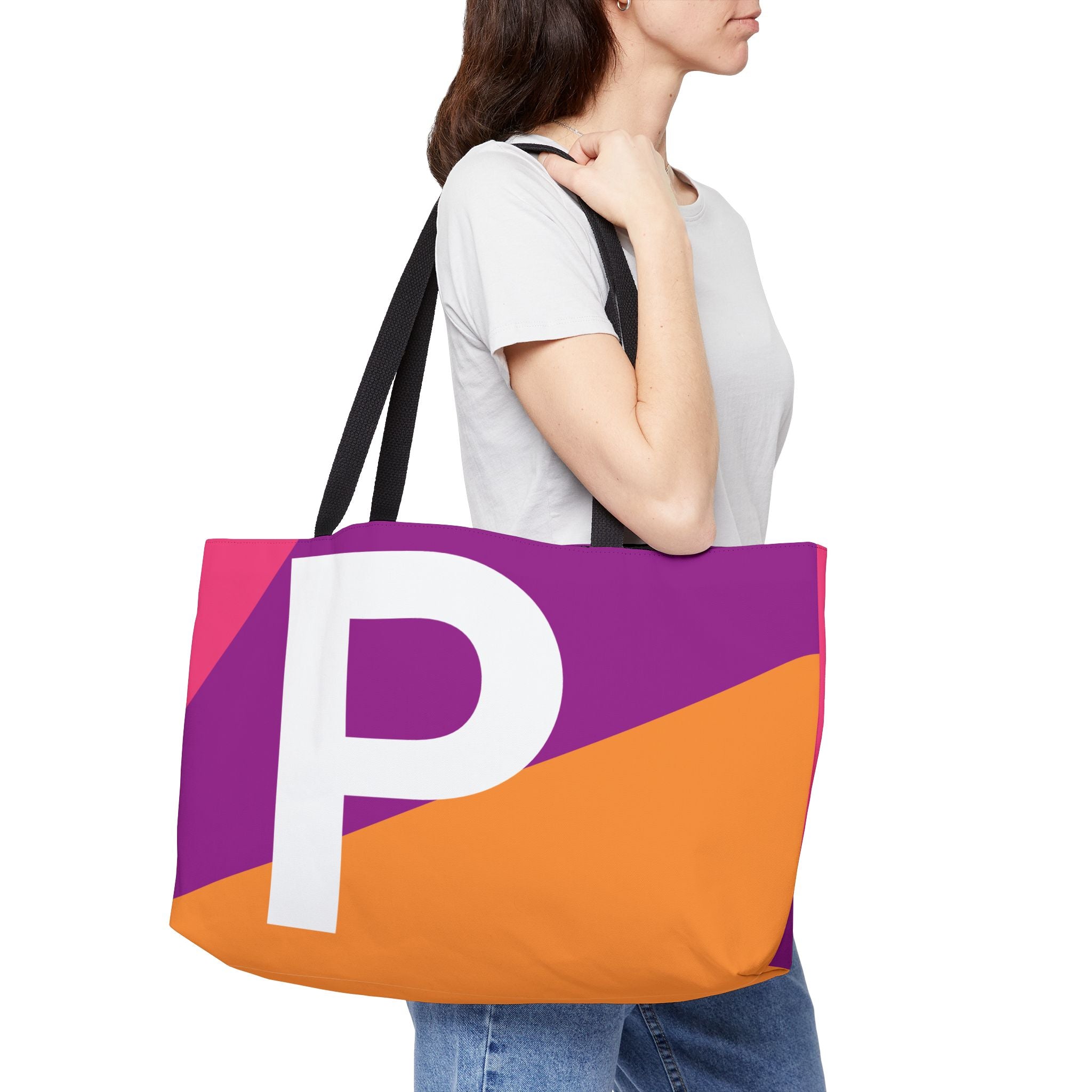 Personalized 'P' Colorblock Tote Bag — Monogram Weekender Tote