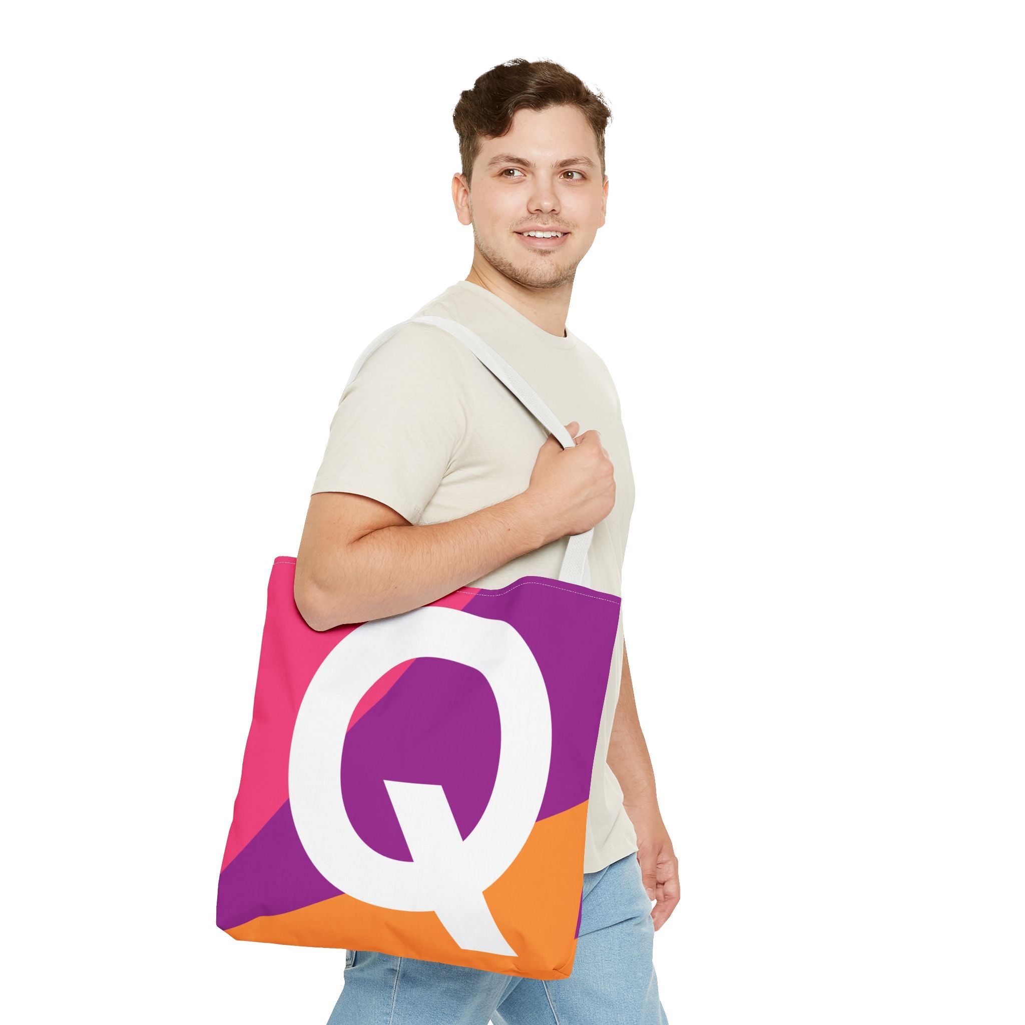 Monogram 'Q' Colorblock Tote Bag — Personalized Initial Q Shoulder Tote