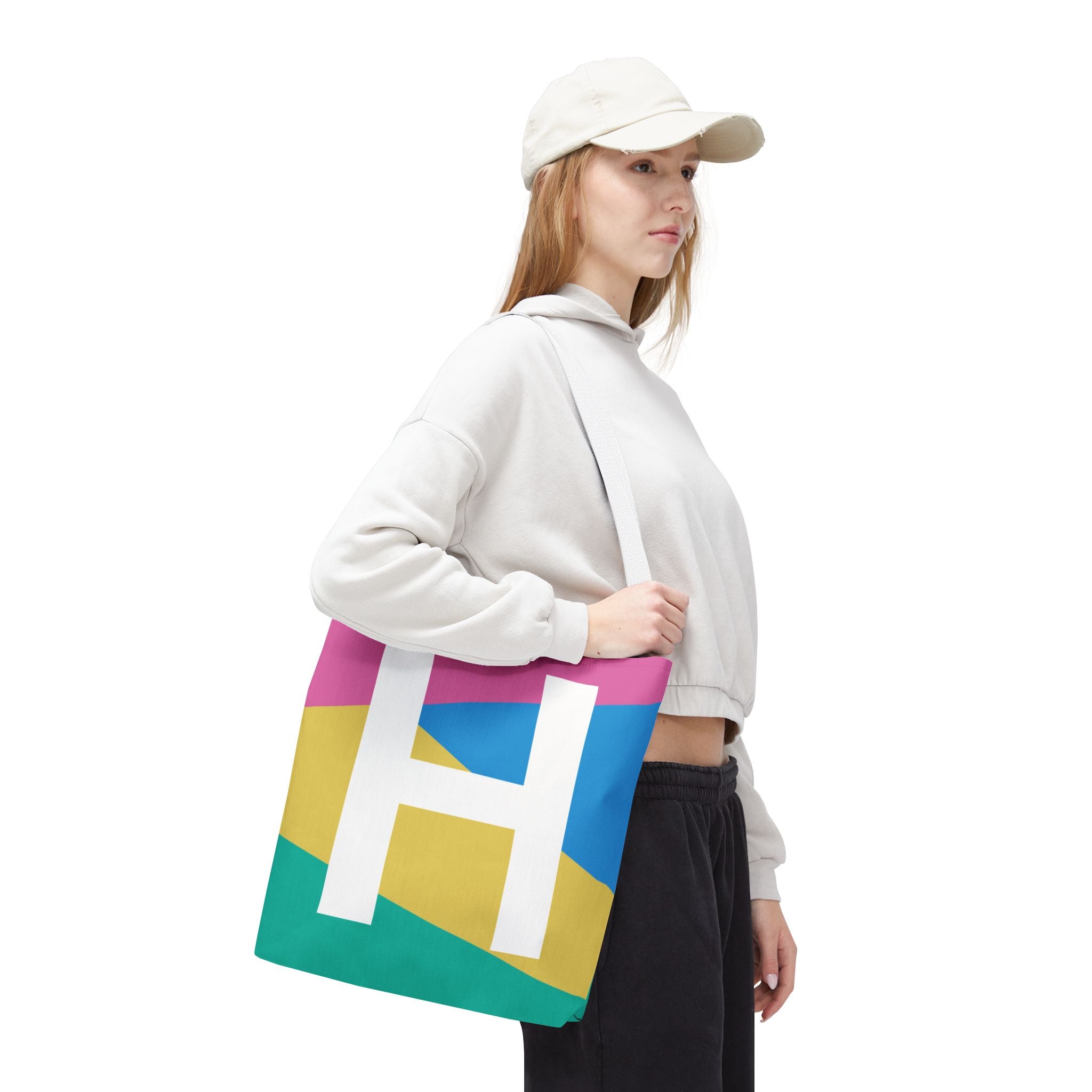 Monogram 'H' Colorblock Tote Bag — Personalized Initial H Shoulder Tote