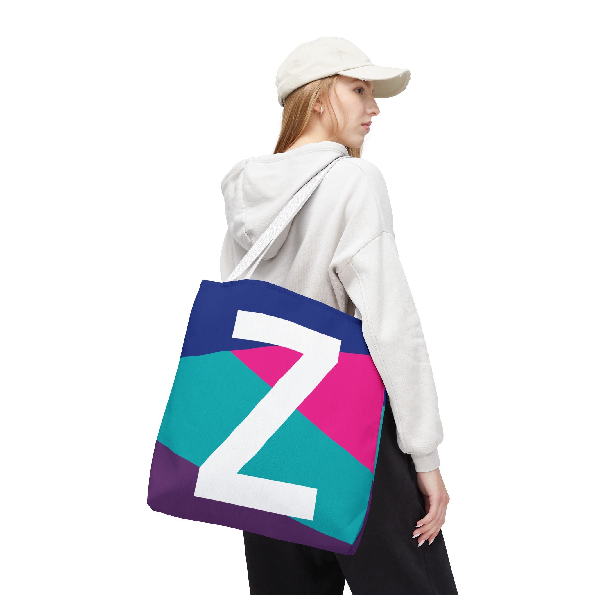 Monogram 'Z' Colorblock Tote Bag — Personalized Initial Z Shoulder Tote