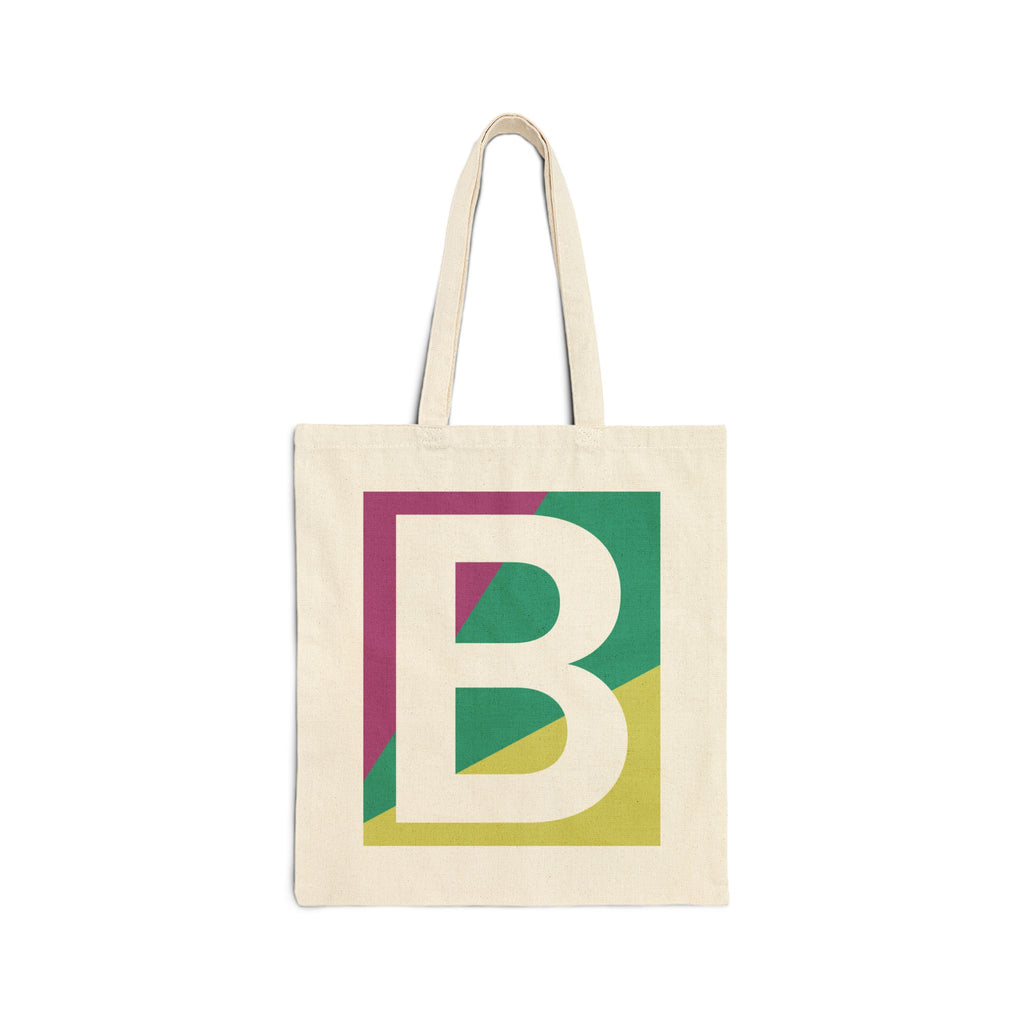Initial B Colorblock Canvas Tote Bag — Monogram Letter B Reusable Grocery Tote