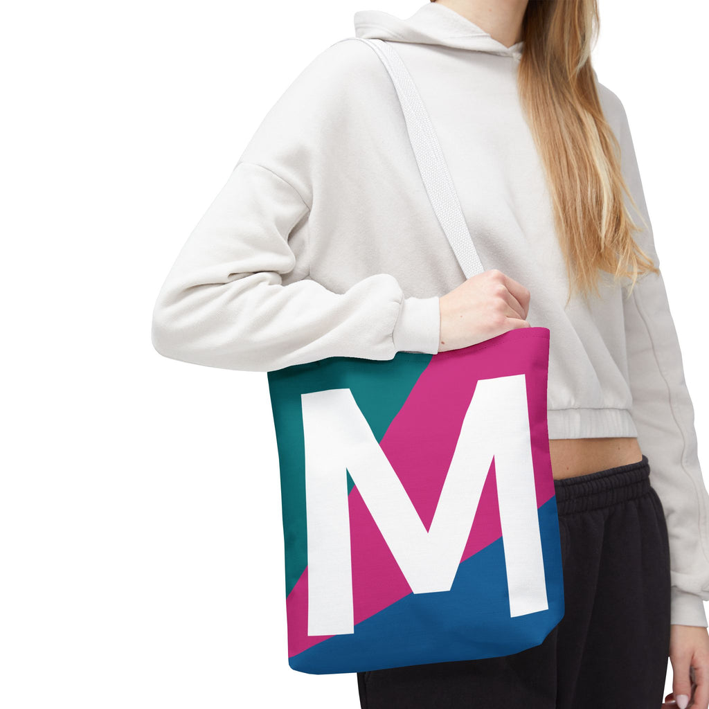 Monogram 'M' Colorblock Tote Bag — Personalized Initial M Shoulder Tote
