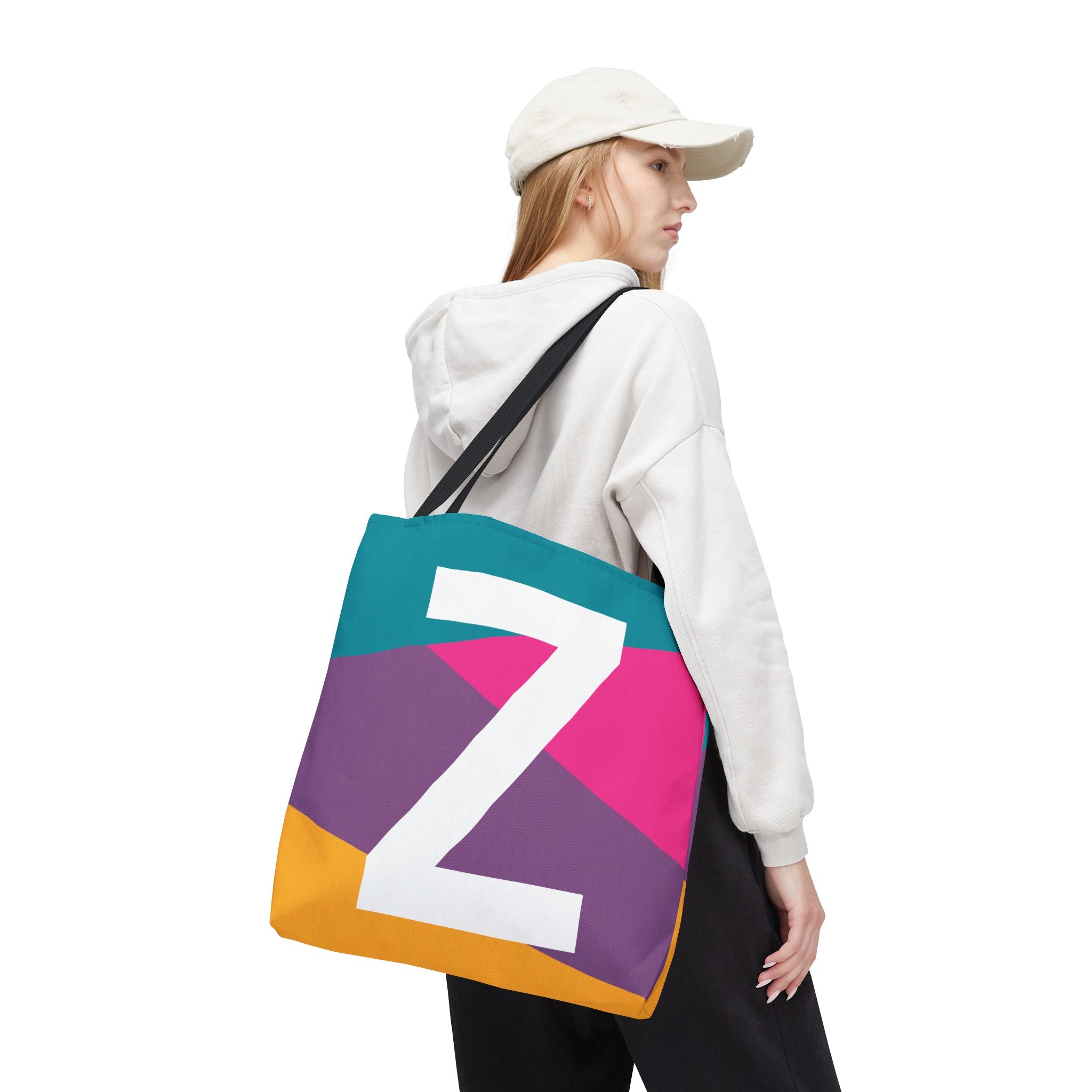 Monogram 'Z' Colorblock Tote Bag — Personalized Initial Z Shoulder Tote