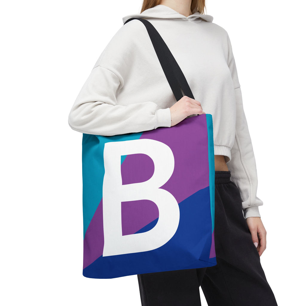 Monogram 'B' Colorblock Tote Bag — Personalized Initial B Shoulder Tote