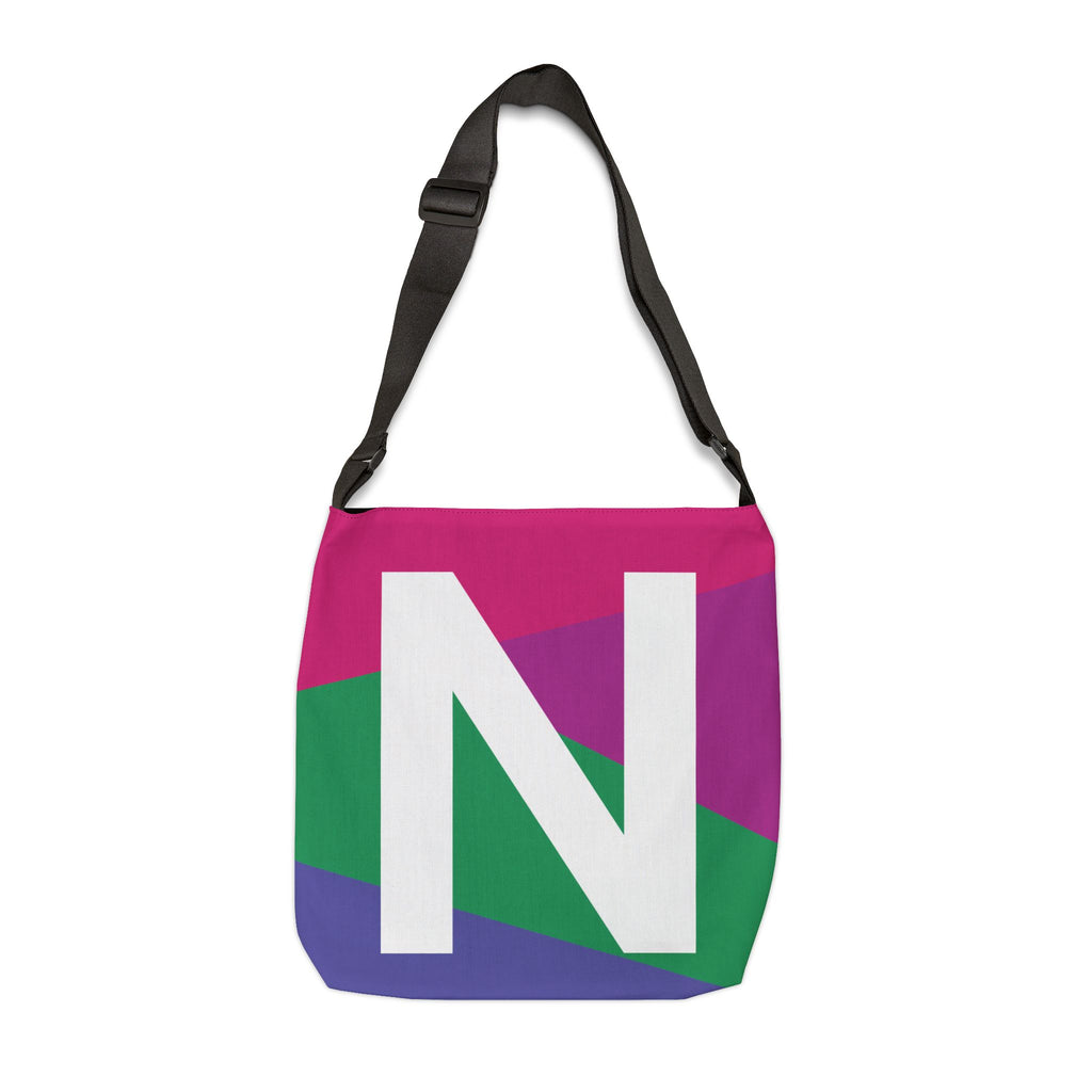 Initial Letter 'N' Colorblock Adjustable Tote Bag — Monogram Alphabet Shoulder Bag