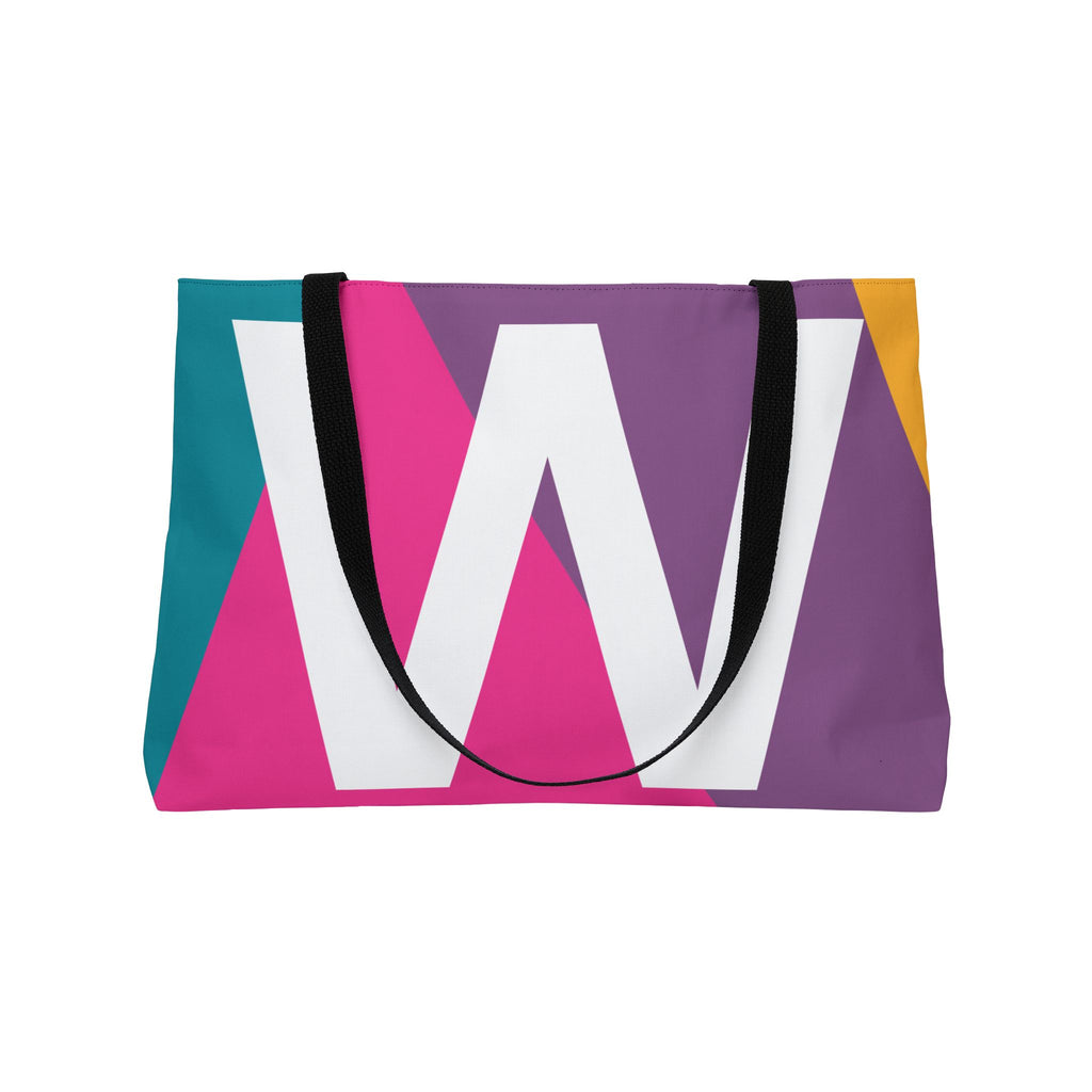 Personalized 'W' Colorblock Tote Bag — Monogram Weekender Tote
