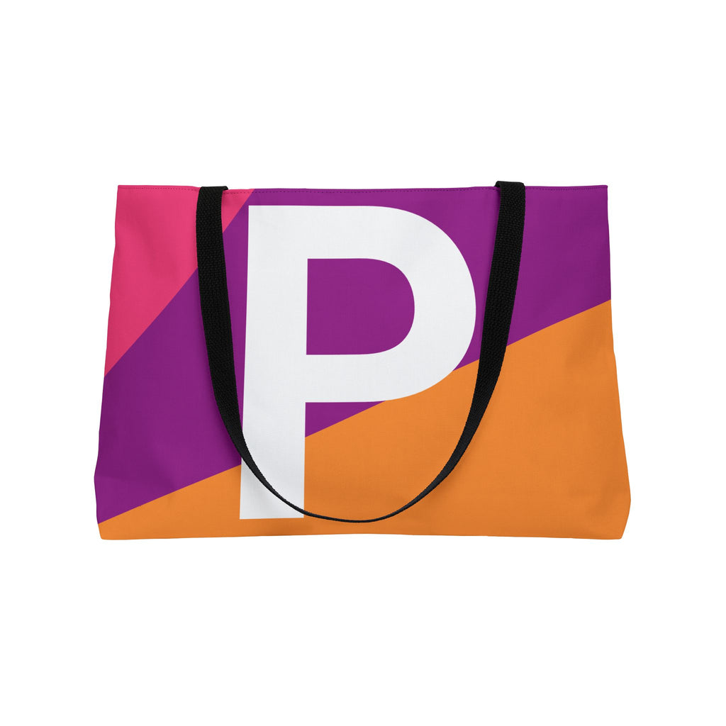Personalized 'P' Colorblock Tote Bag — Monogram Weekender Tote