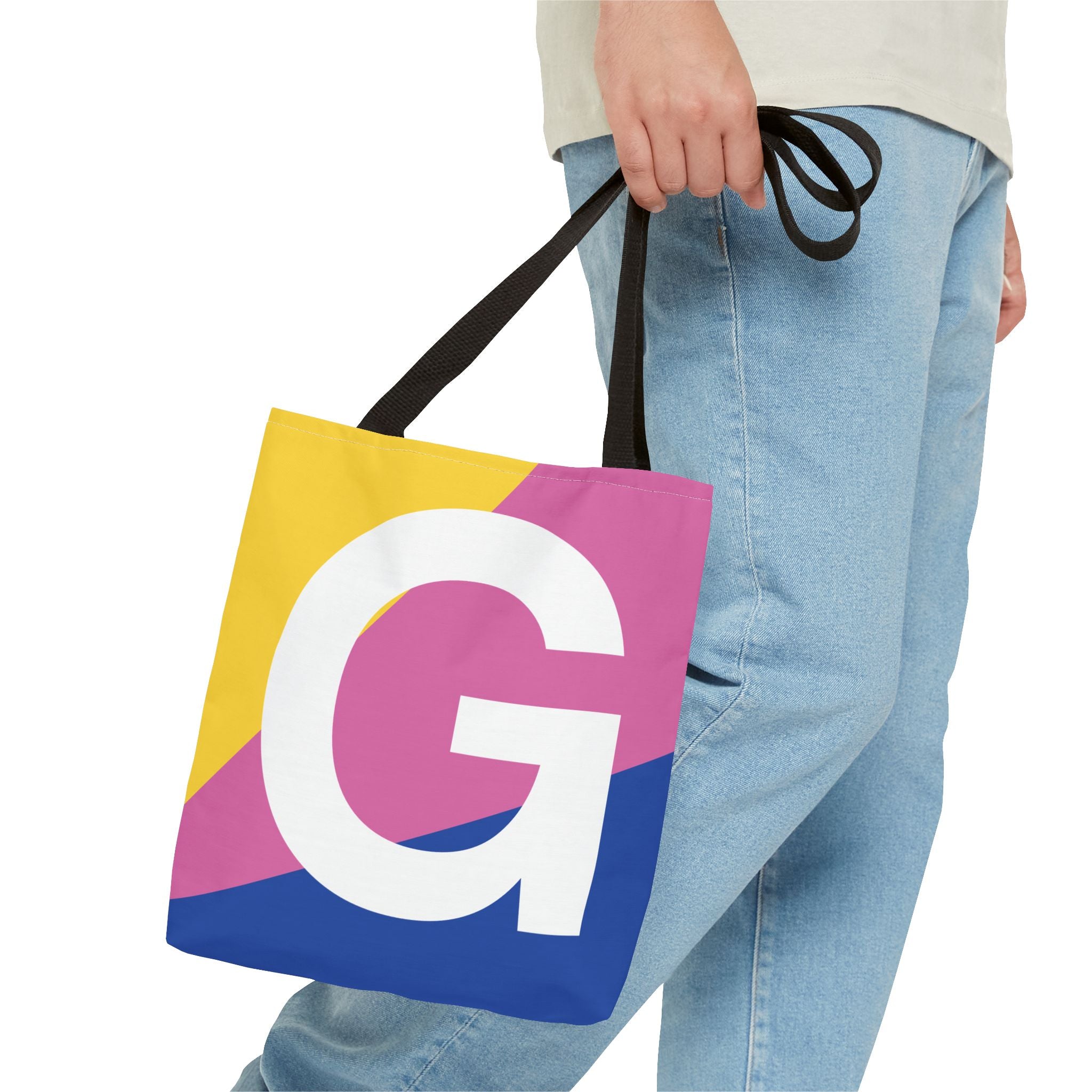 Monogram 'G' Colorblock Tote Bag — Personalized Initial G Shoulder Tote