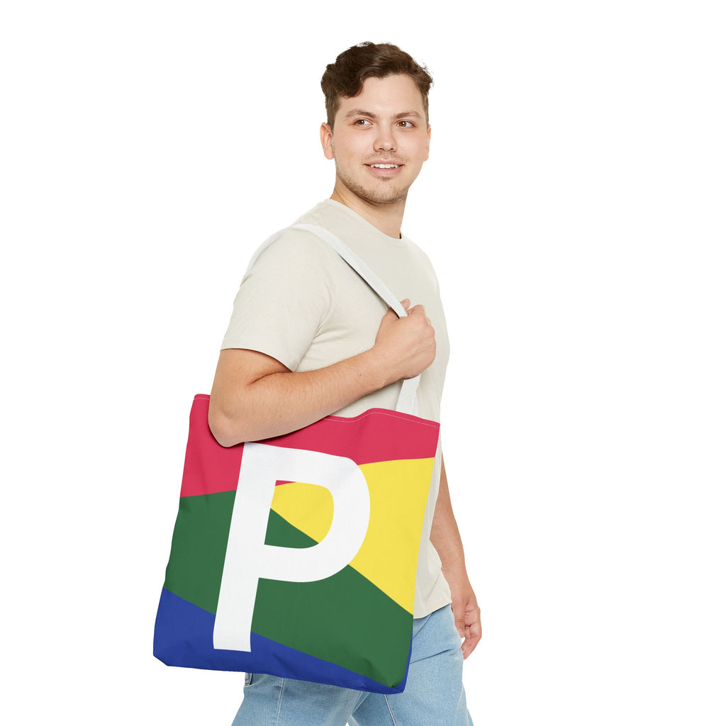Monogram 'P' Colorblock Tote Bag — Personalized Initial P Shoulder Tote