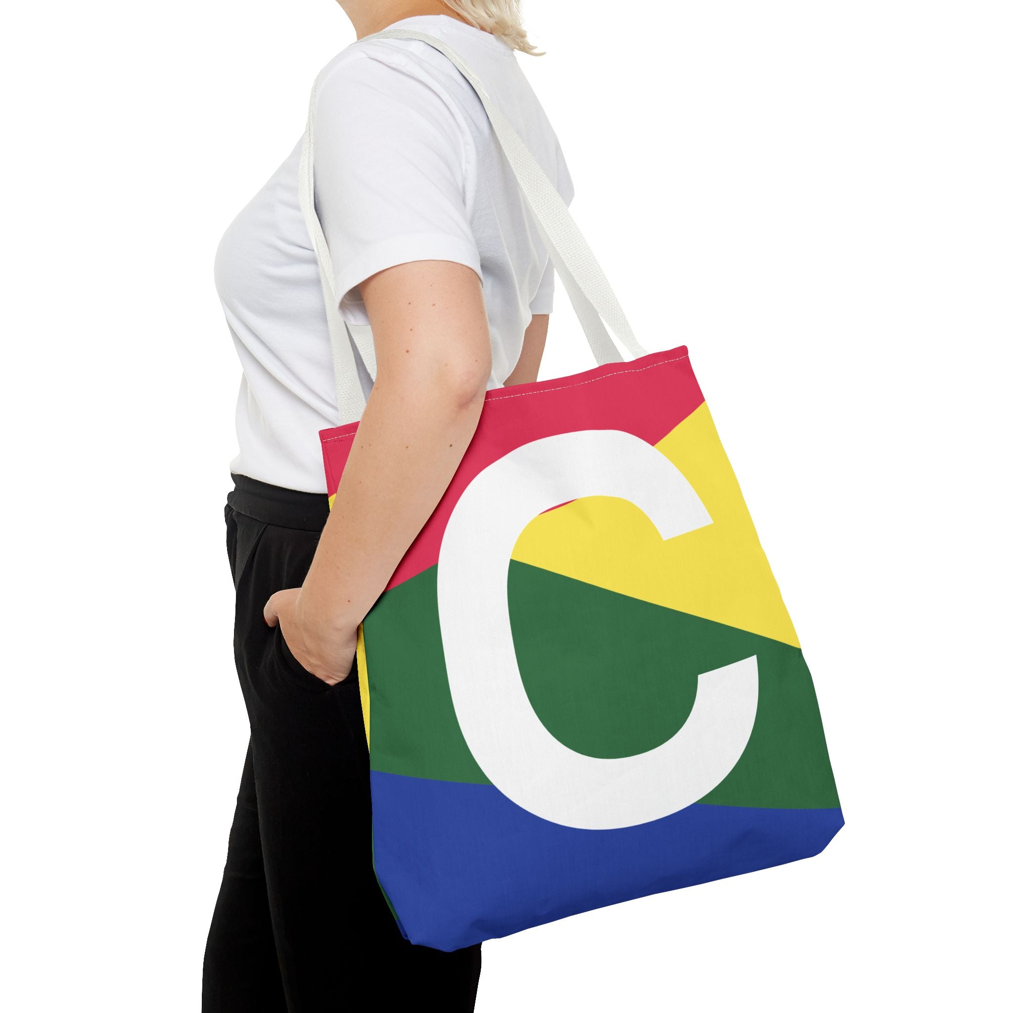 Monogram 'C' Colorblock Tote Bag — Personalized Initial C Shoulder Tote