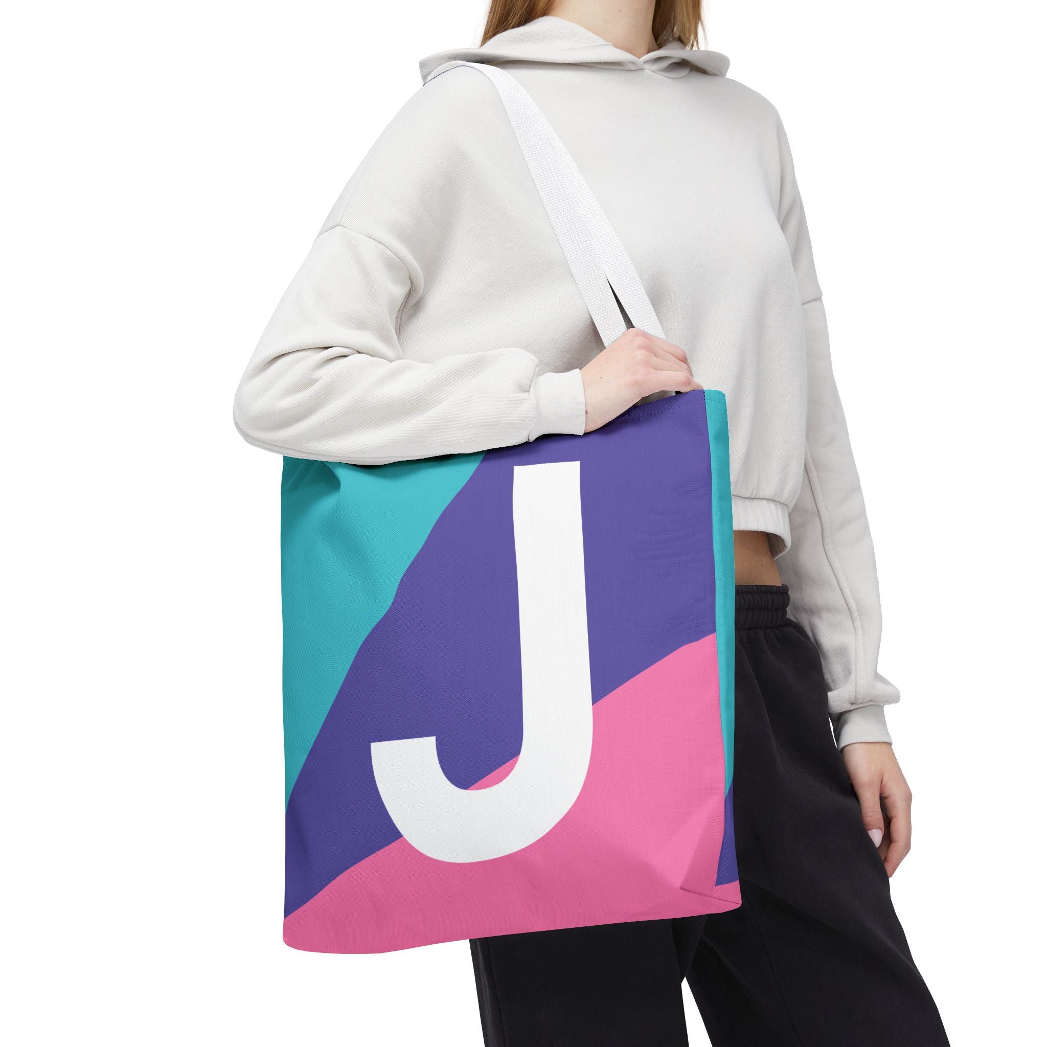 Monogram 'J' Colorblock Tote Bag — Personalized Initial J Shoulder Tote
