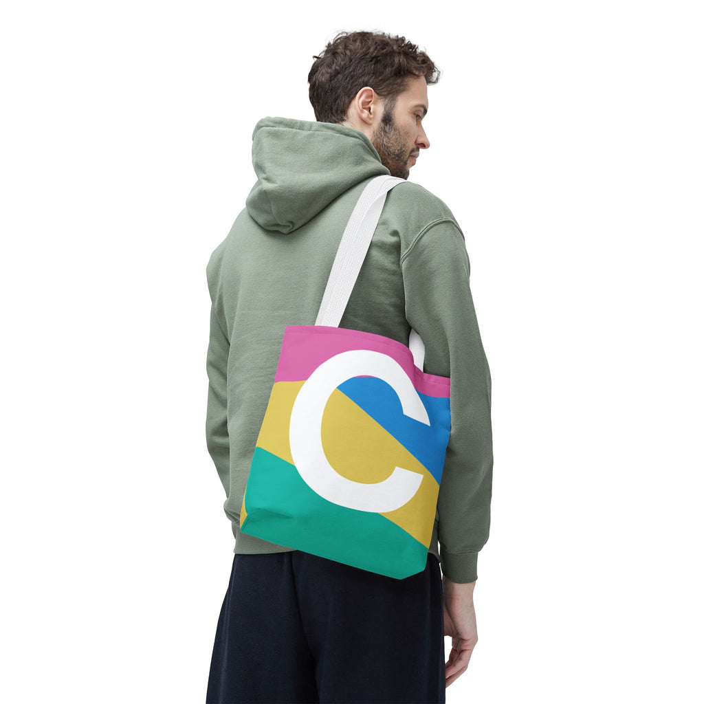 Monogram 'C' Colorblock Tote Bag — Personalized Initial C Shoulder Tote