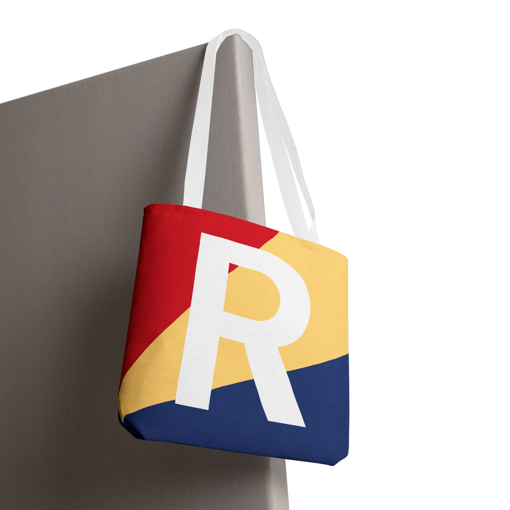 Monogram 'R' Colorblock Tote Bag — Personalized Initial R Shoulder Tote