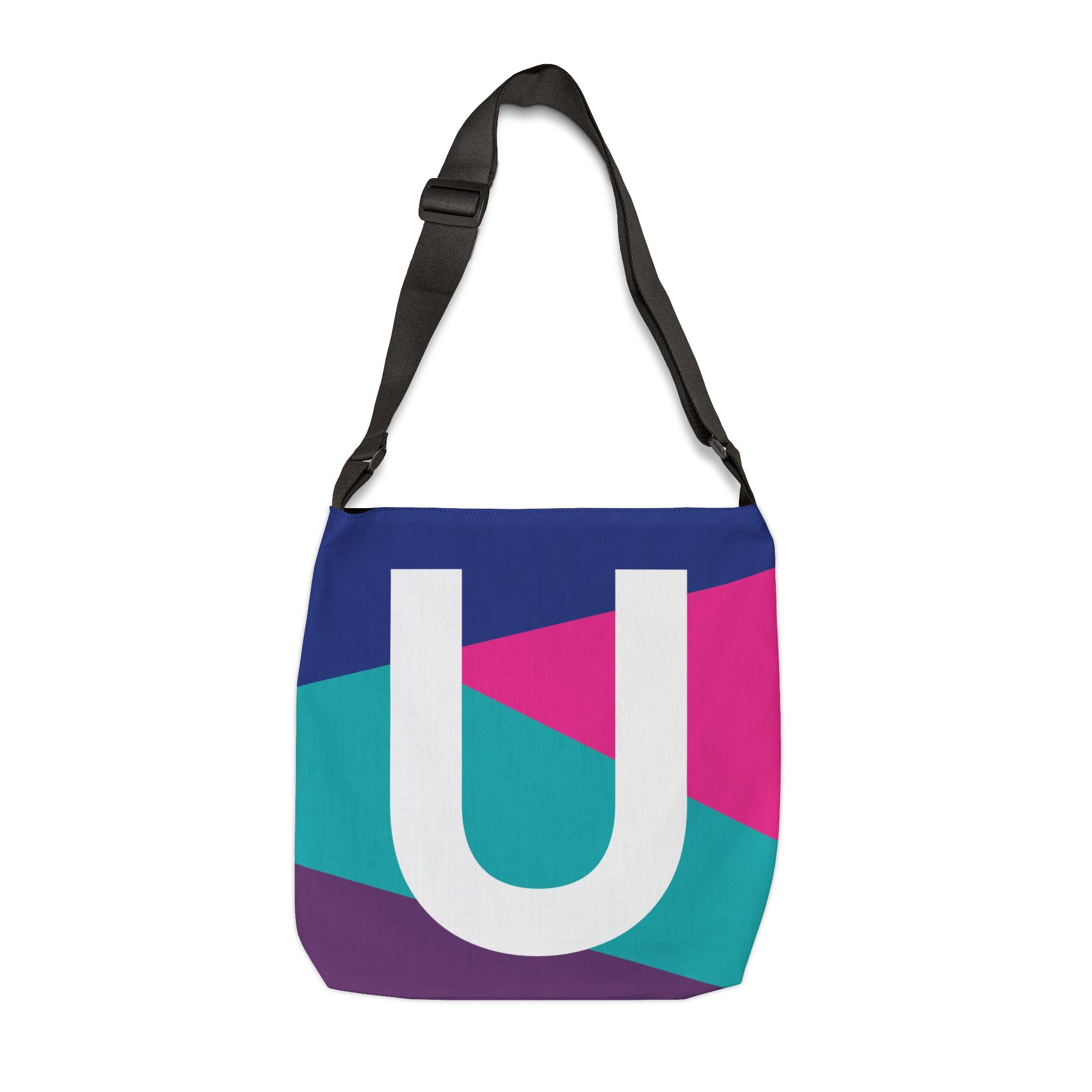 Initial Letter 'U' Colorblock Adjustable Tote Bag — Monogram Alphabet Shoulder Bag
