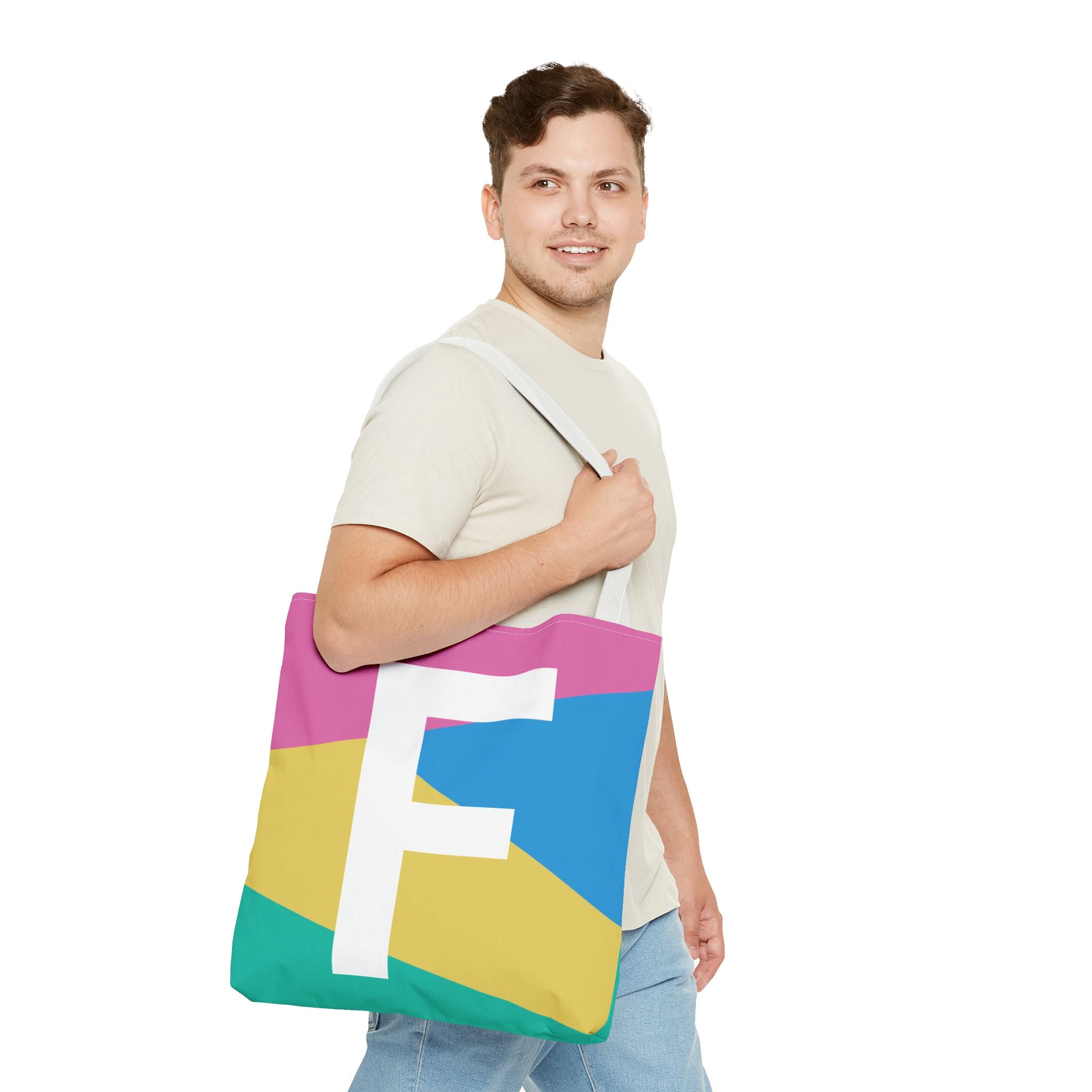 Monogram 'F' Colorblock Tote Bag — Personalized Initial F Shoulder Tote