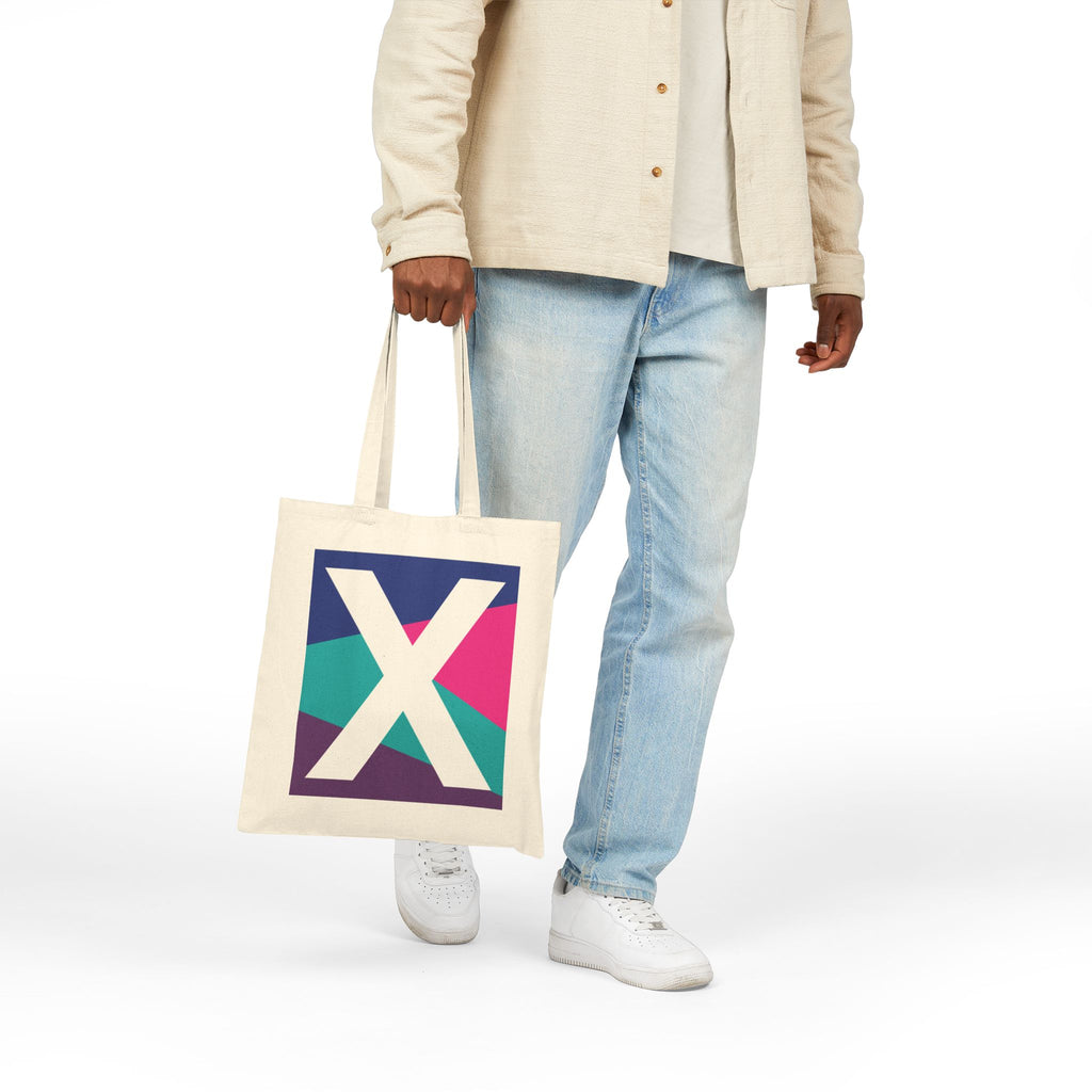 Initial X Colorblock Canvas Tote Bag — Monogram Letter X Reusable Grocery Tote