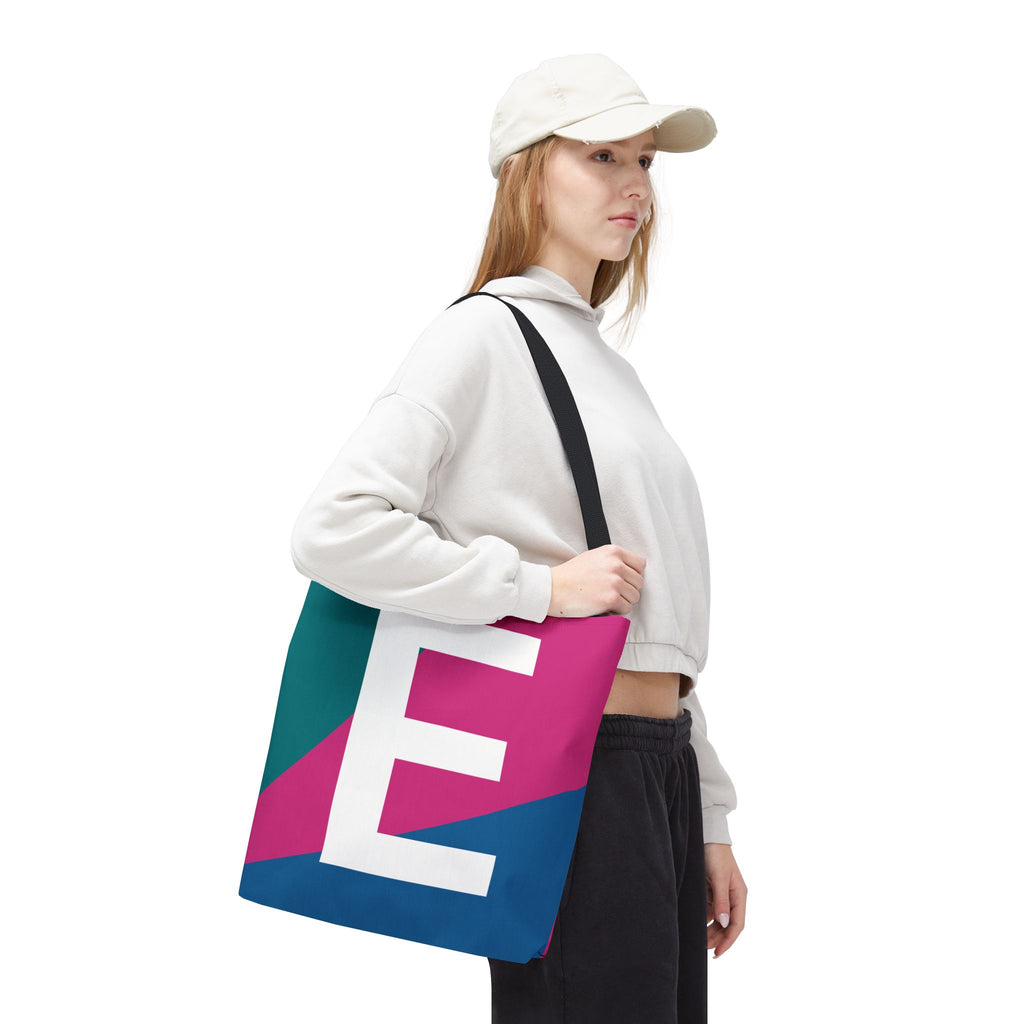 Monogram 'E' Colorblock Tote Bag — Personalized Initial E Shoulder Tote