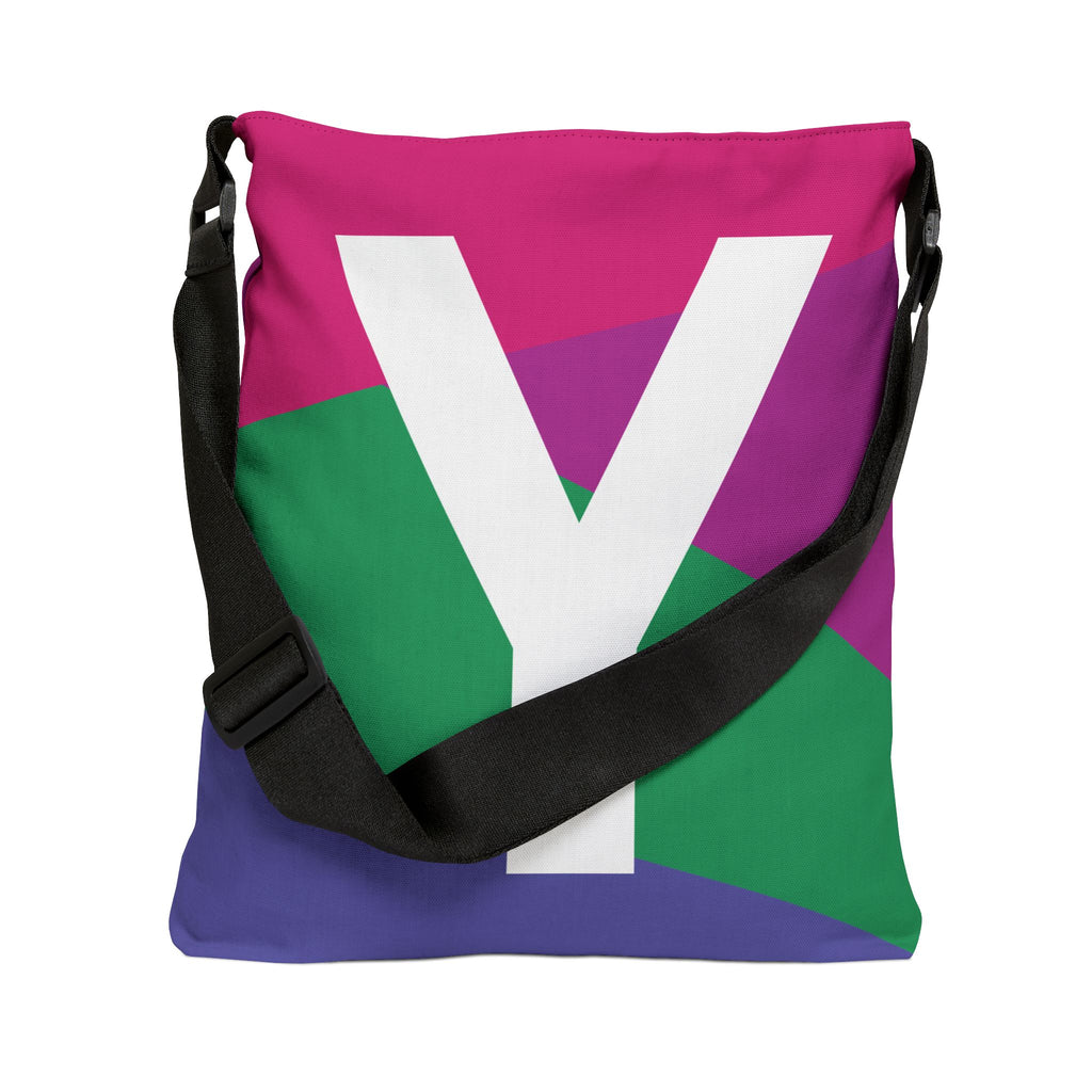 Initial Letter 'Y' Colorblock Adjustable Tote Bag — Monogram Alphabet Shoulder Bag