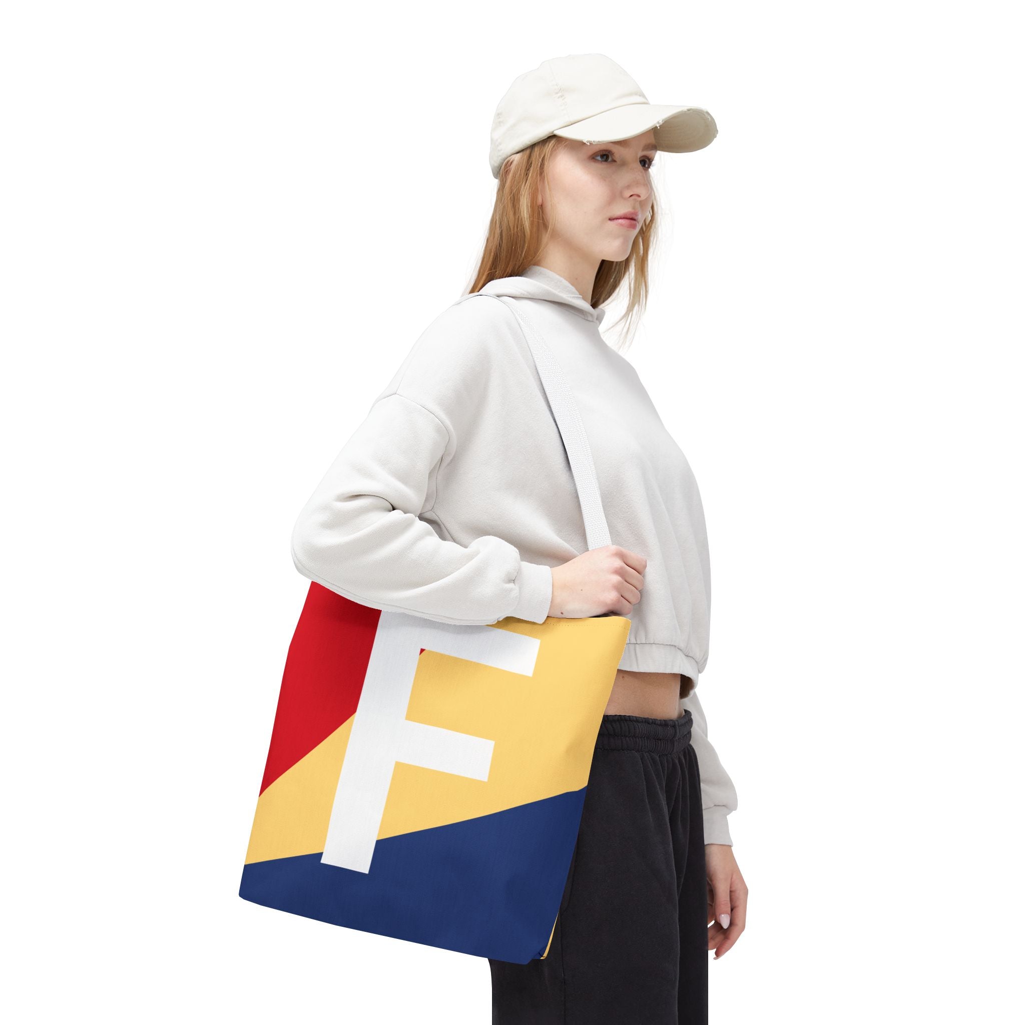 Monogram 'F' Colorblock Tote Bag — Personalized Initial F Shoulder Tote