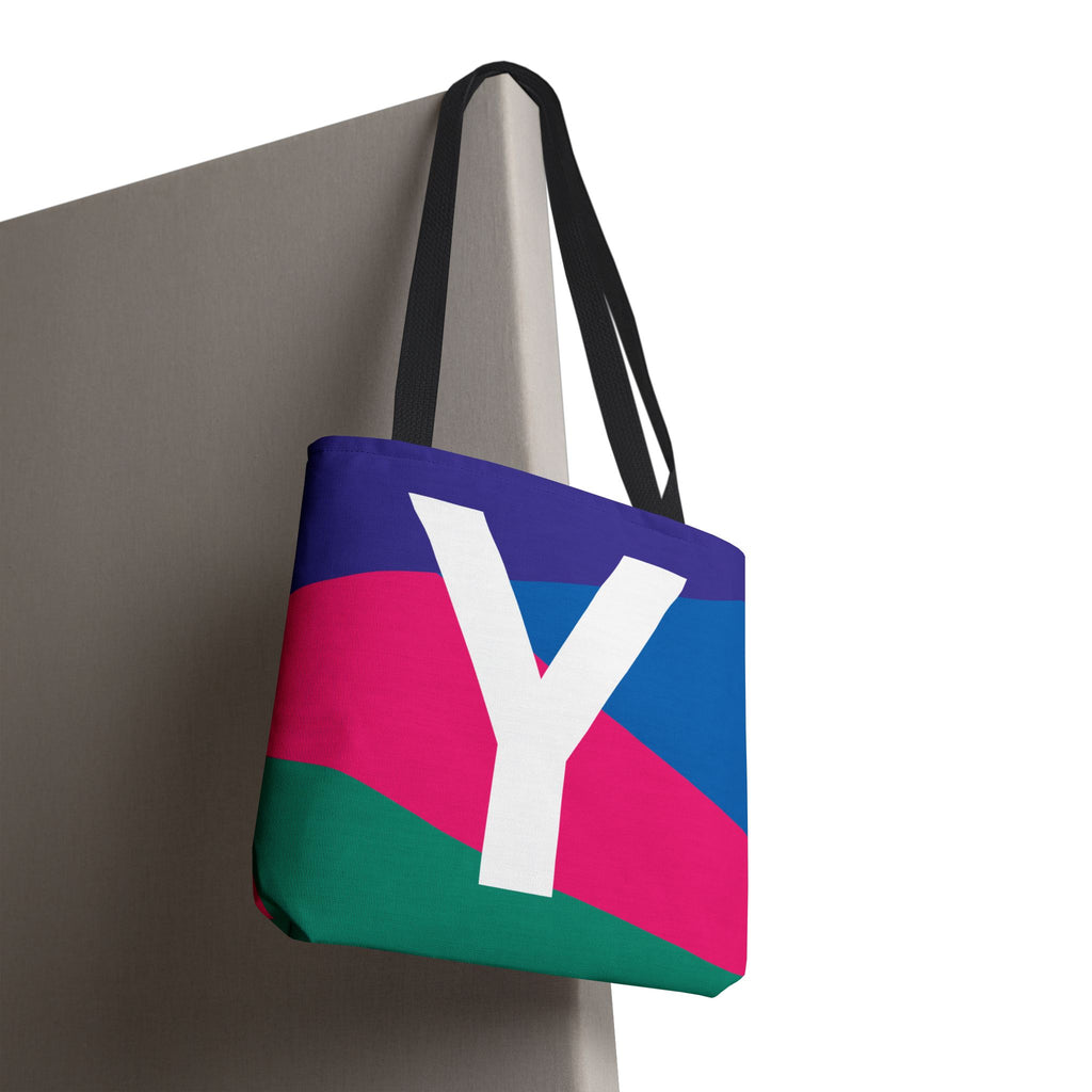 Monogram 'Y' Colorblock Tote Bag — Personalized Initial Y Shoulder Tote
